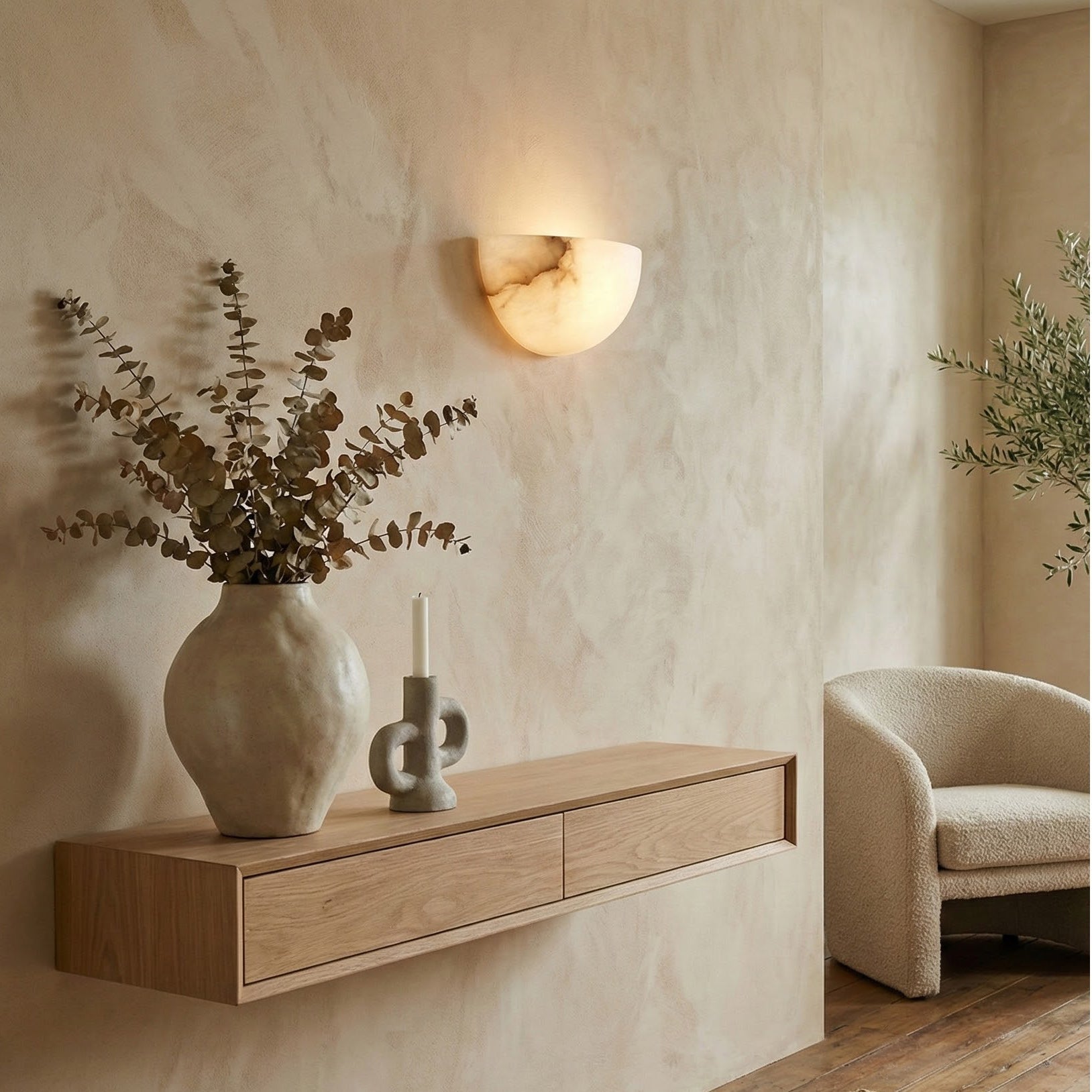 Half Bowl Contemporary Art Alabaster Wall Light
