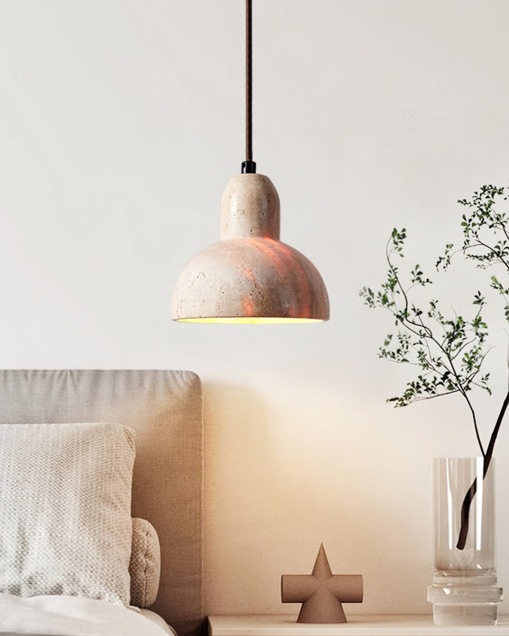 Vaelior Dome Shade Travertine Pendant Light - Blowlighting