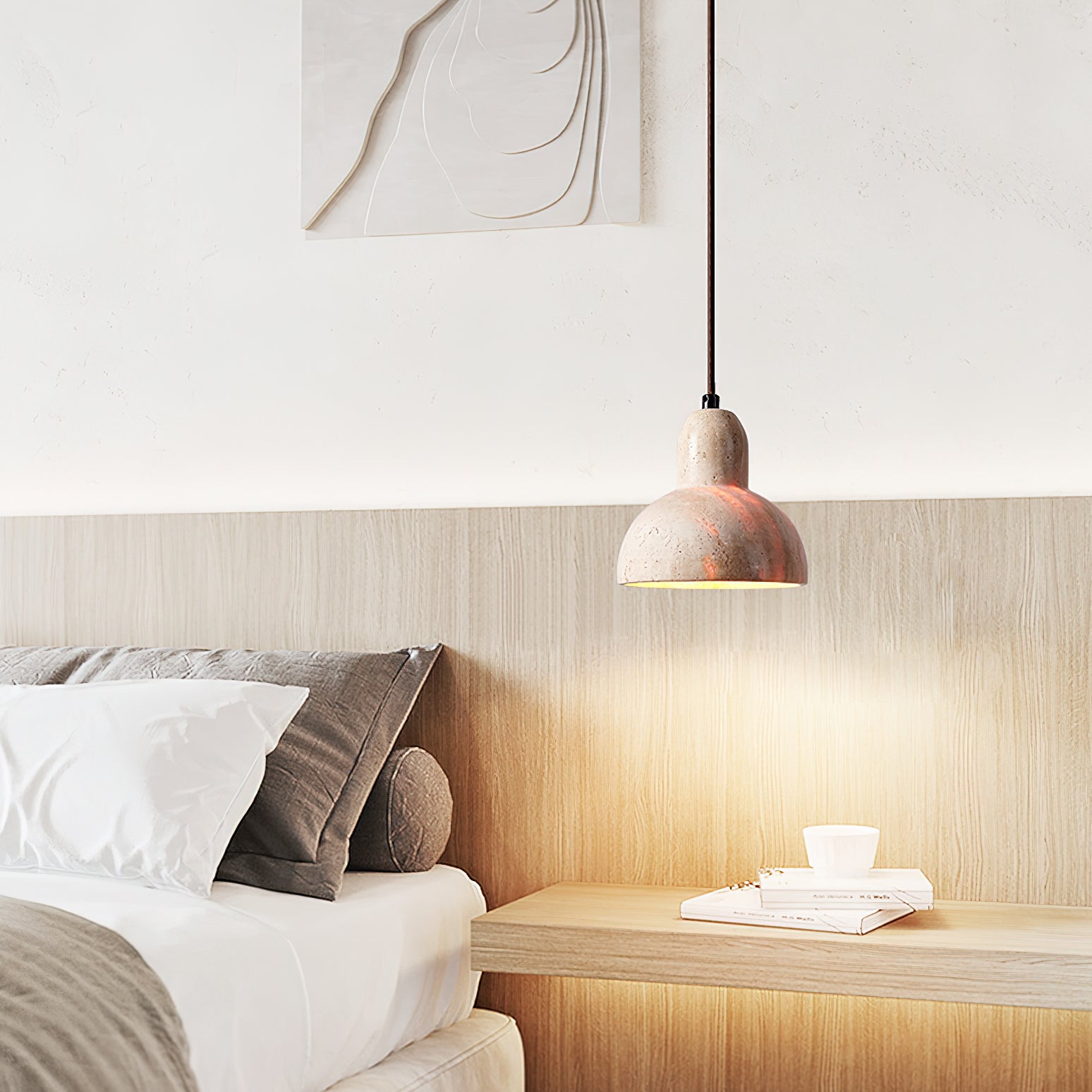 Vaelior Dome Shade Travertine Pendant Light - Blowlighting