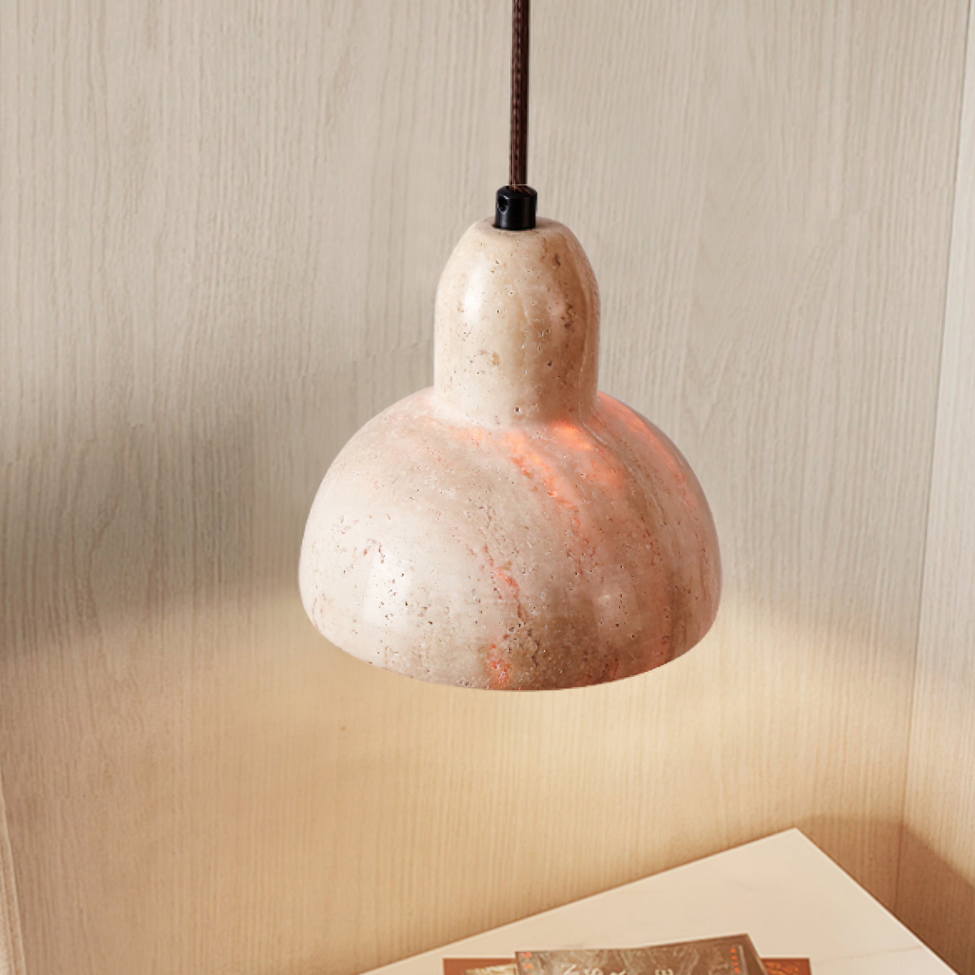 Vaelior Dome Shade Travertine Pendant Light - Blowlighting