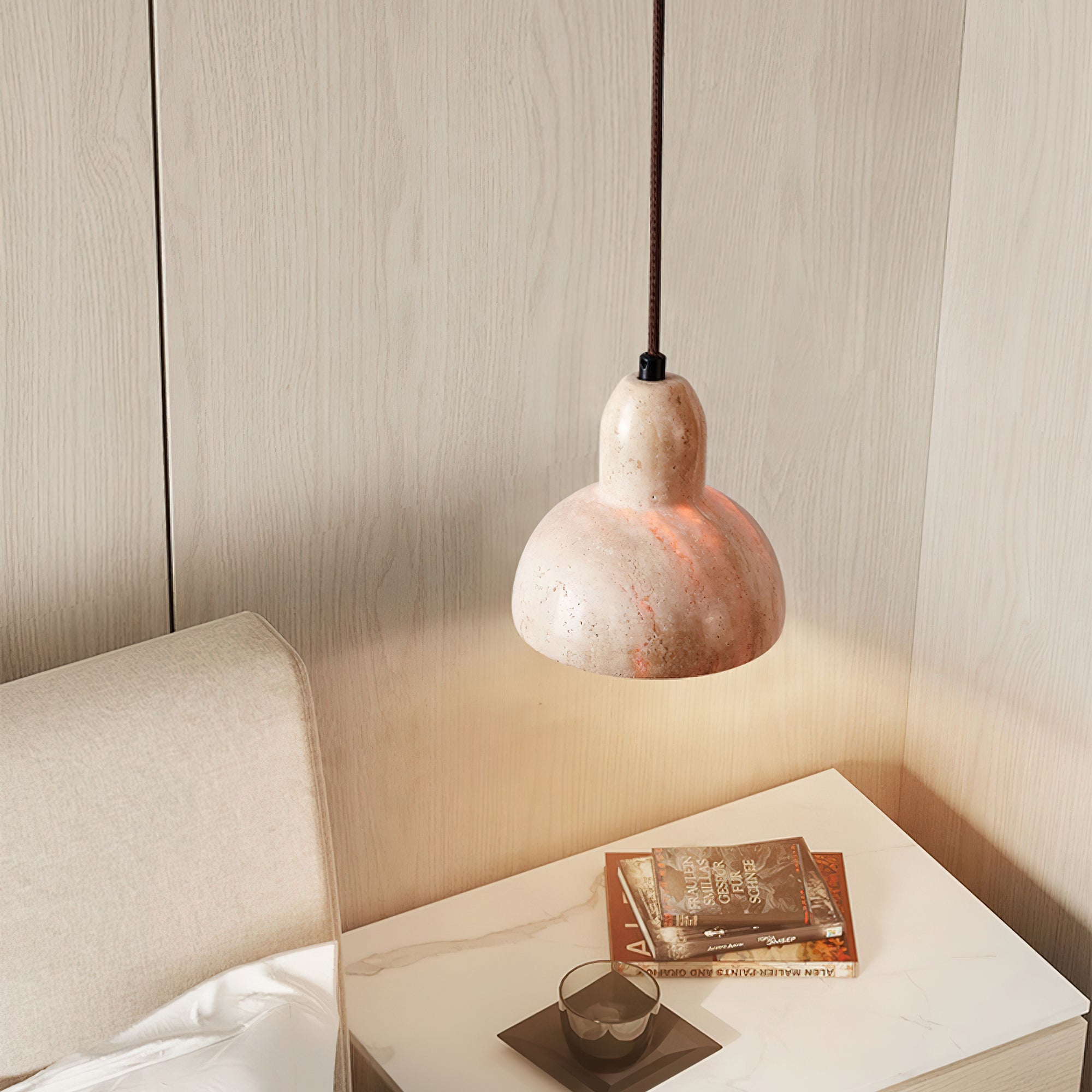 Vaelior Dome Shade Travertine Pendant Light - Blowlighting