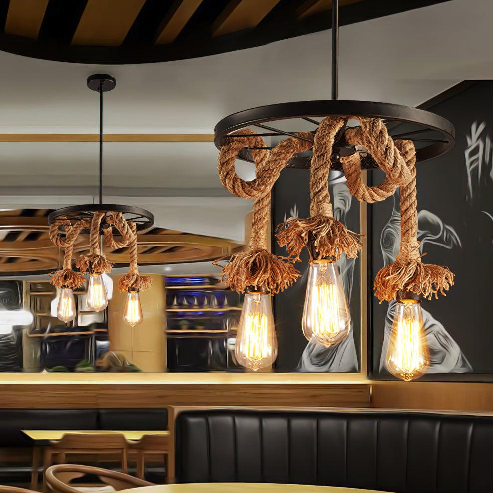Hemp Rope Industrial Six Head Chandelier - Blowlighting