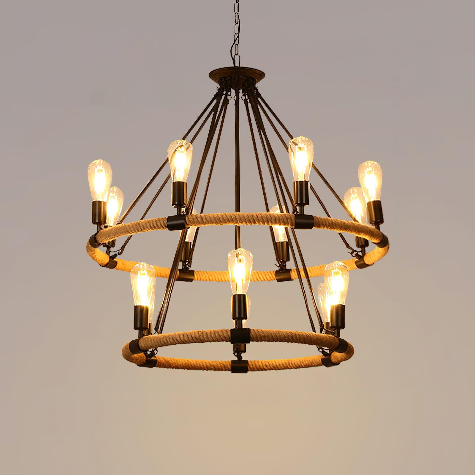 Hemp Rope Industrial Large Circle Chandelier - Blowlighting