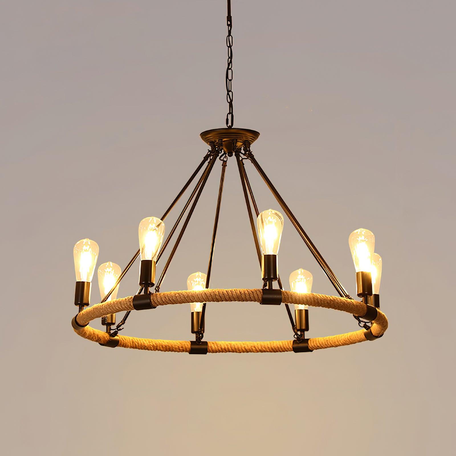 Hemp Rope Industrial Large Circle Chandelier - Blowlighting