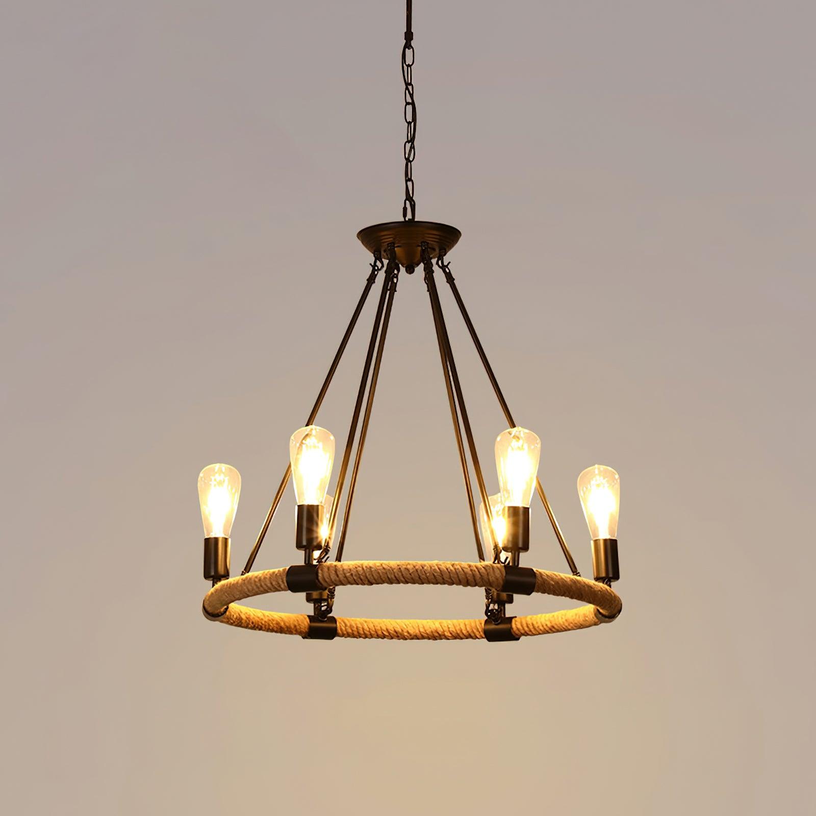 Hemp Rope Industrial Large Circle Chandelier - Blowlighting