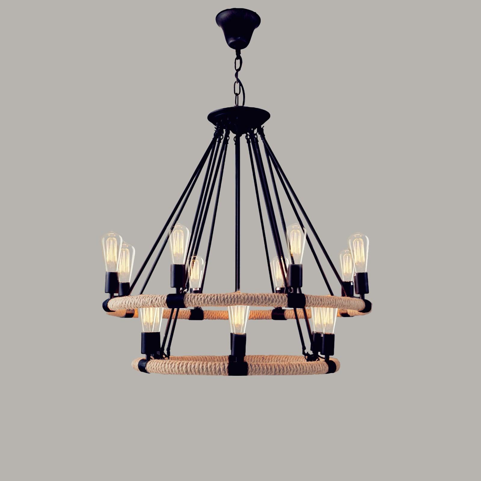 Hemp Rope Industrial Large Circle Chandelier - Blowlighting