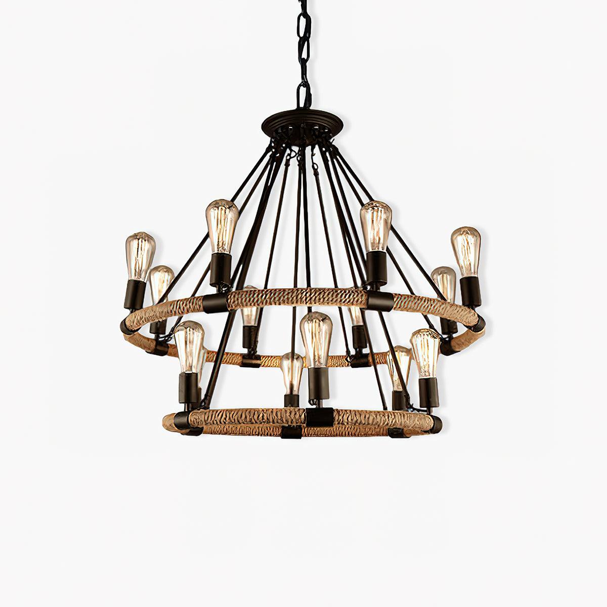 Hemp Rope Industrial Large Circle Chandelier - Blowlighting