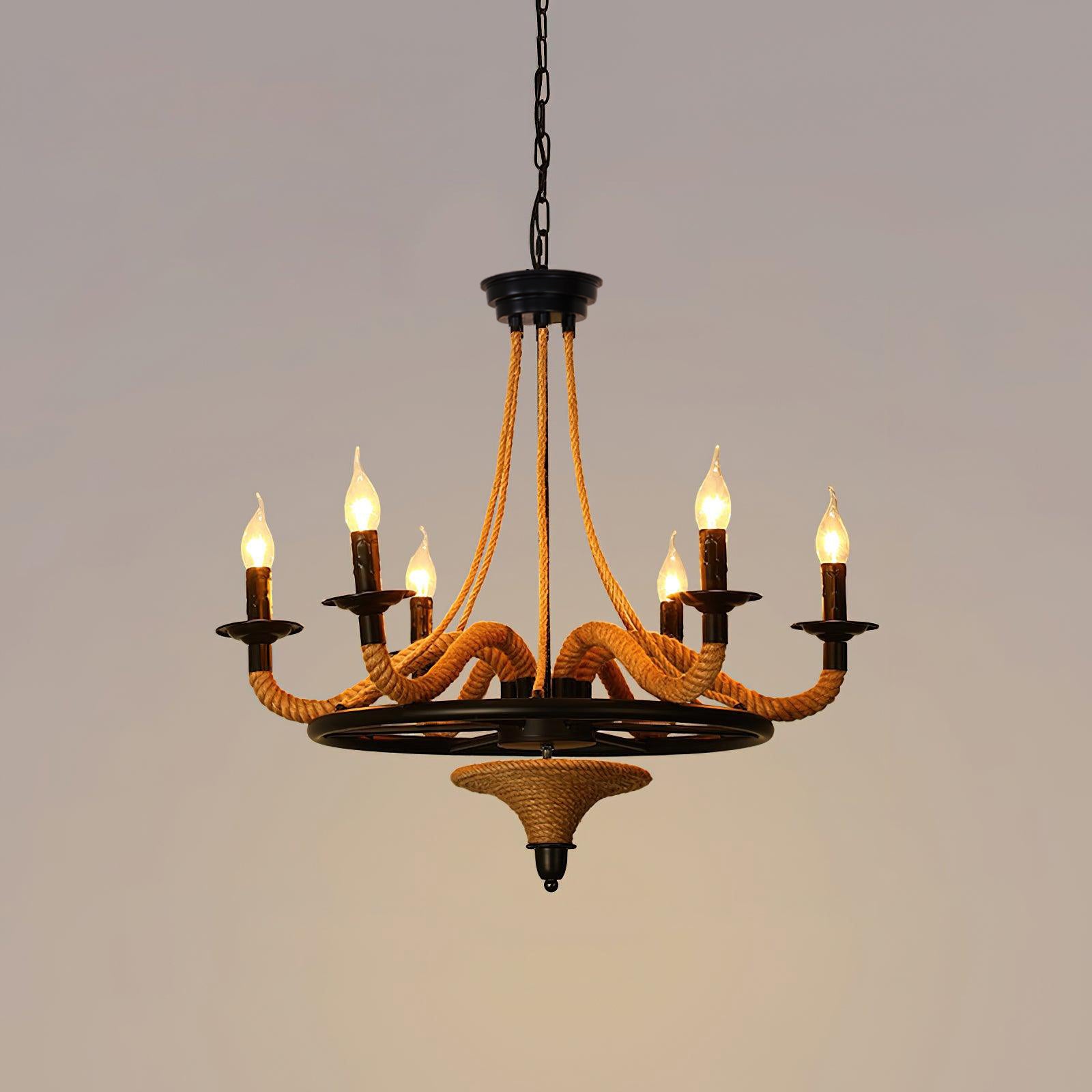 Hemp Rope Industrial Large Wheel Chandelier - Blowlighting