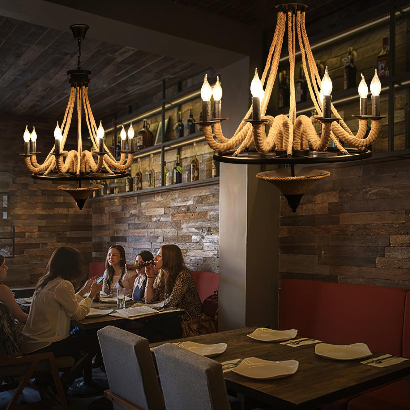 Hemp Rope Industrial Large Wheel Chandelier - Blowlighting