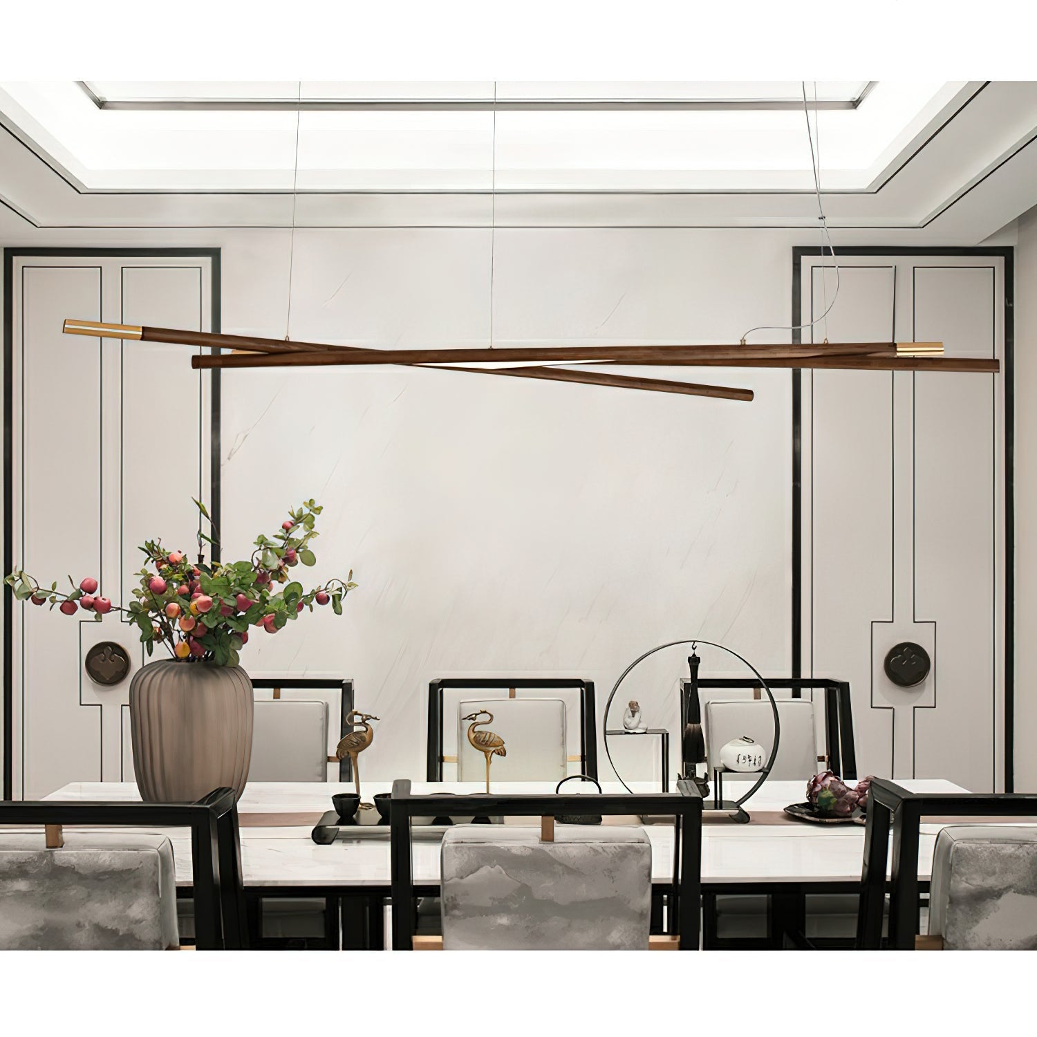 Aurora Chandelier Wooden Linear LED - Blowlighting