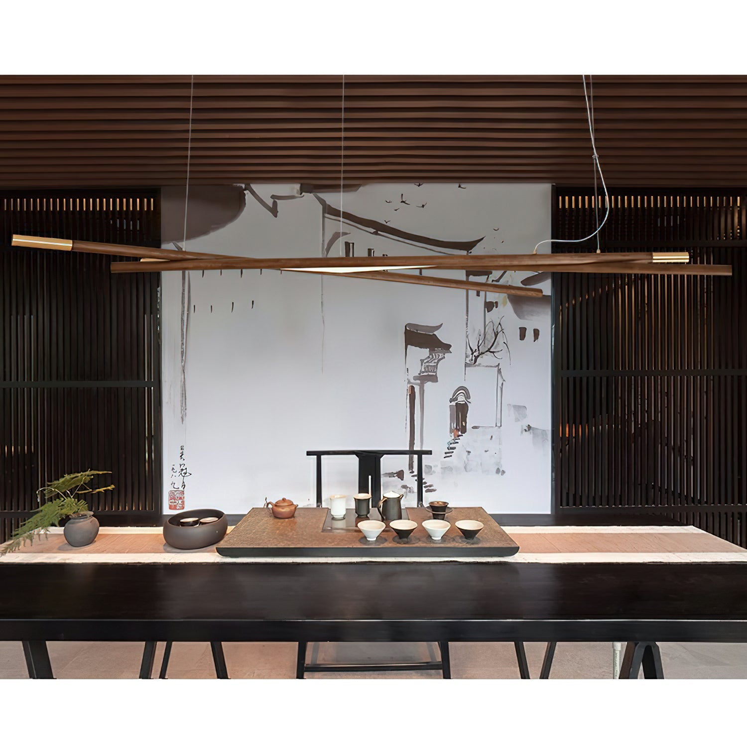 Aurora Chandelier Wooden Linear LED - Blowlighting