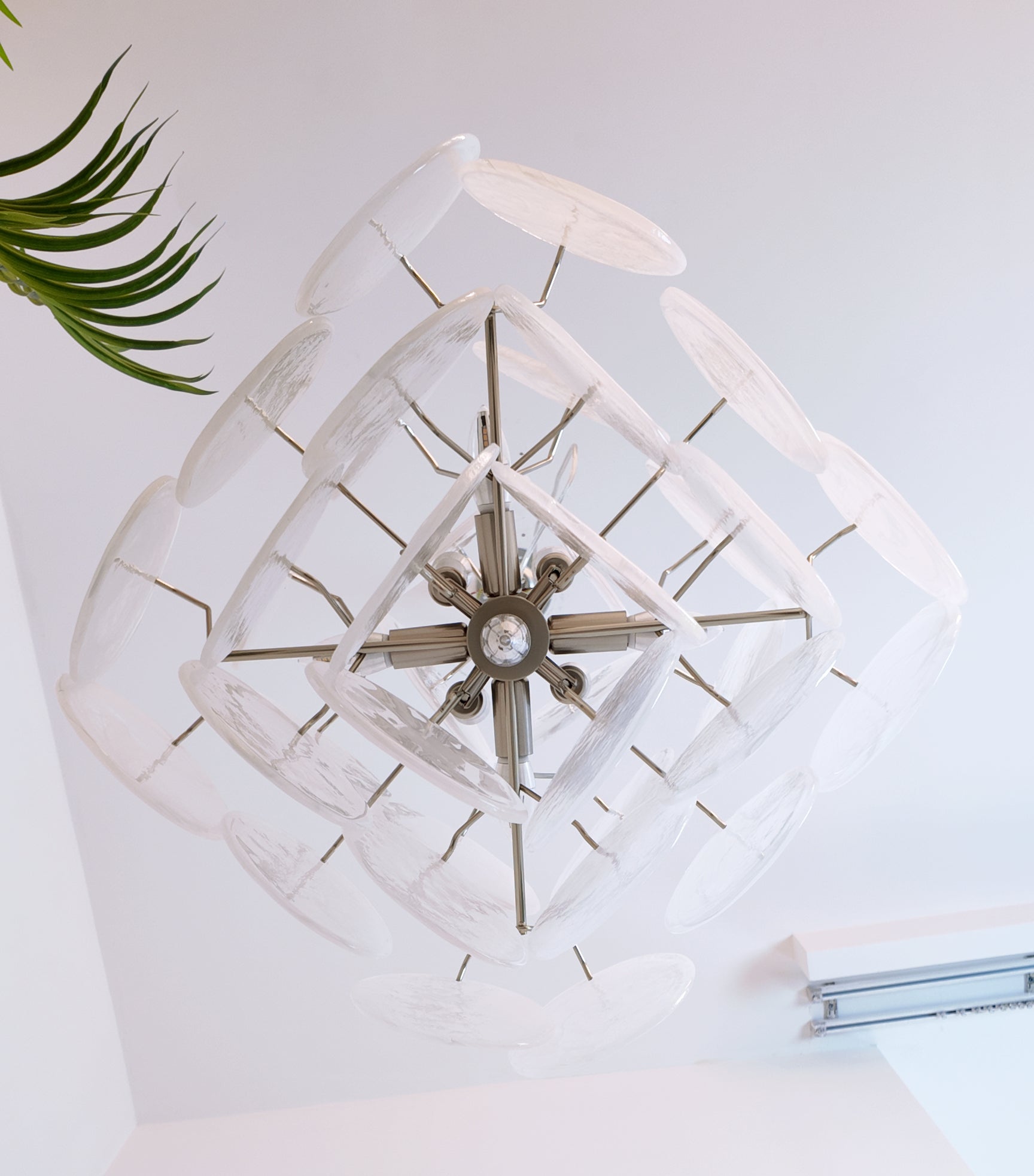 Aurora Chandelier White Murano Glass Disc Cluster - Blowlighting