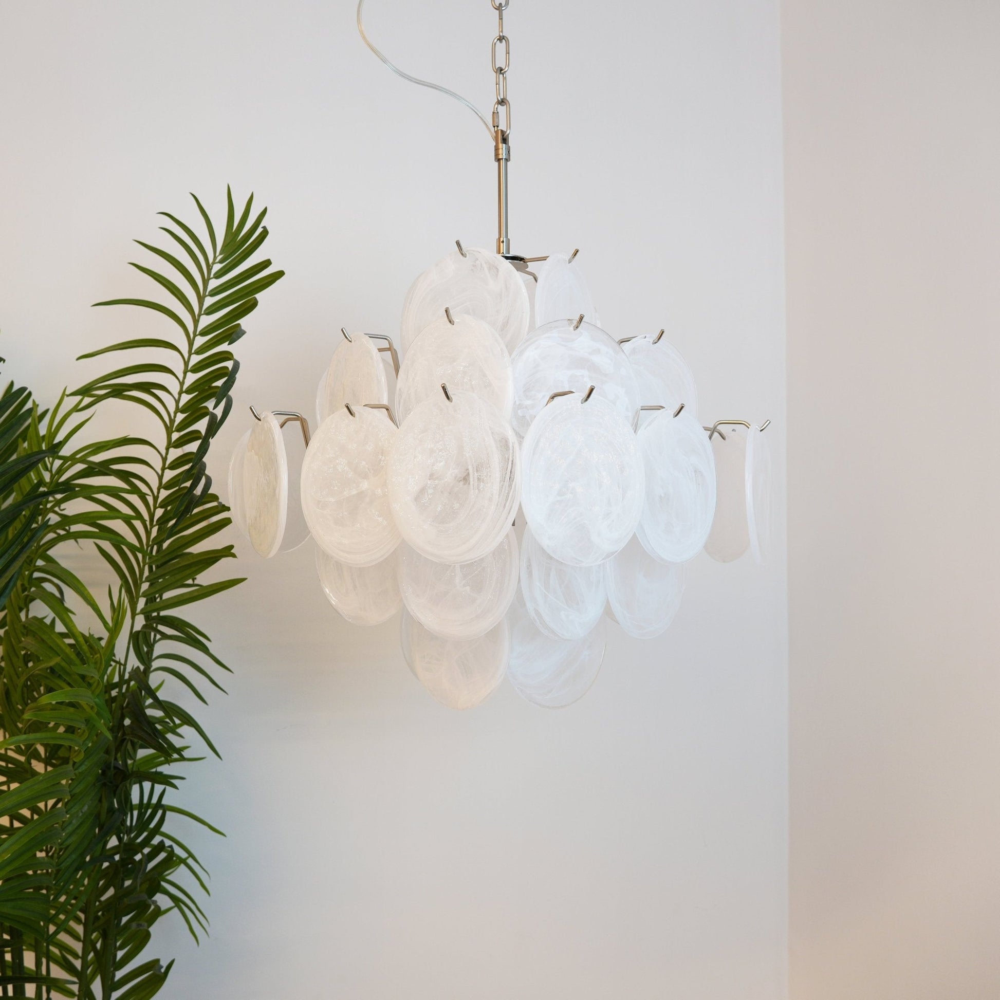 Aurora Chandelier White Murano Glass Disc Cluster - Blowlighting