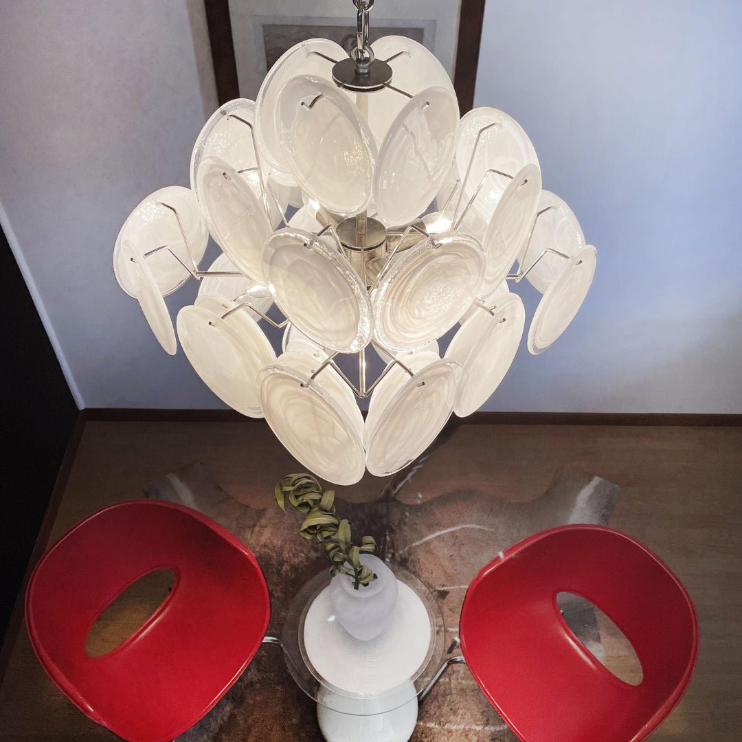 Aurora Chandelier White Murano Glass Disc Cluster - Blowlighting