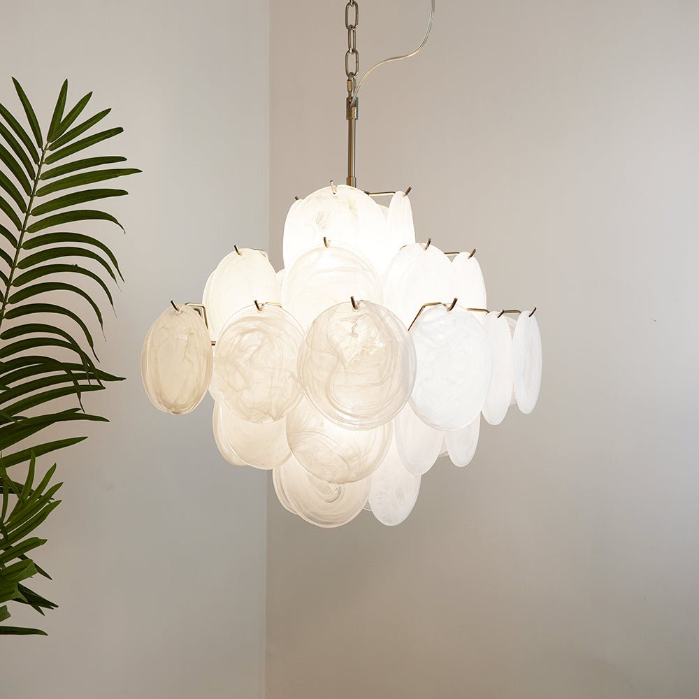 Aurora Chandelier White Murano Glass Disc Cluster - Blowlighting