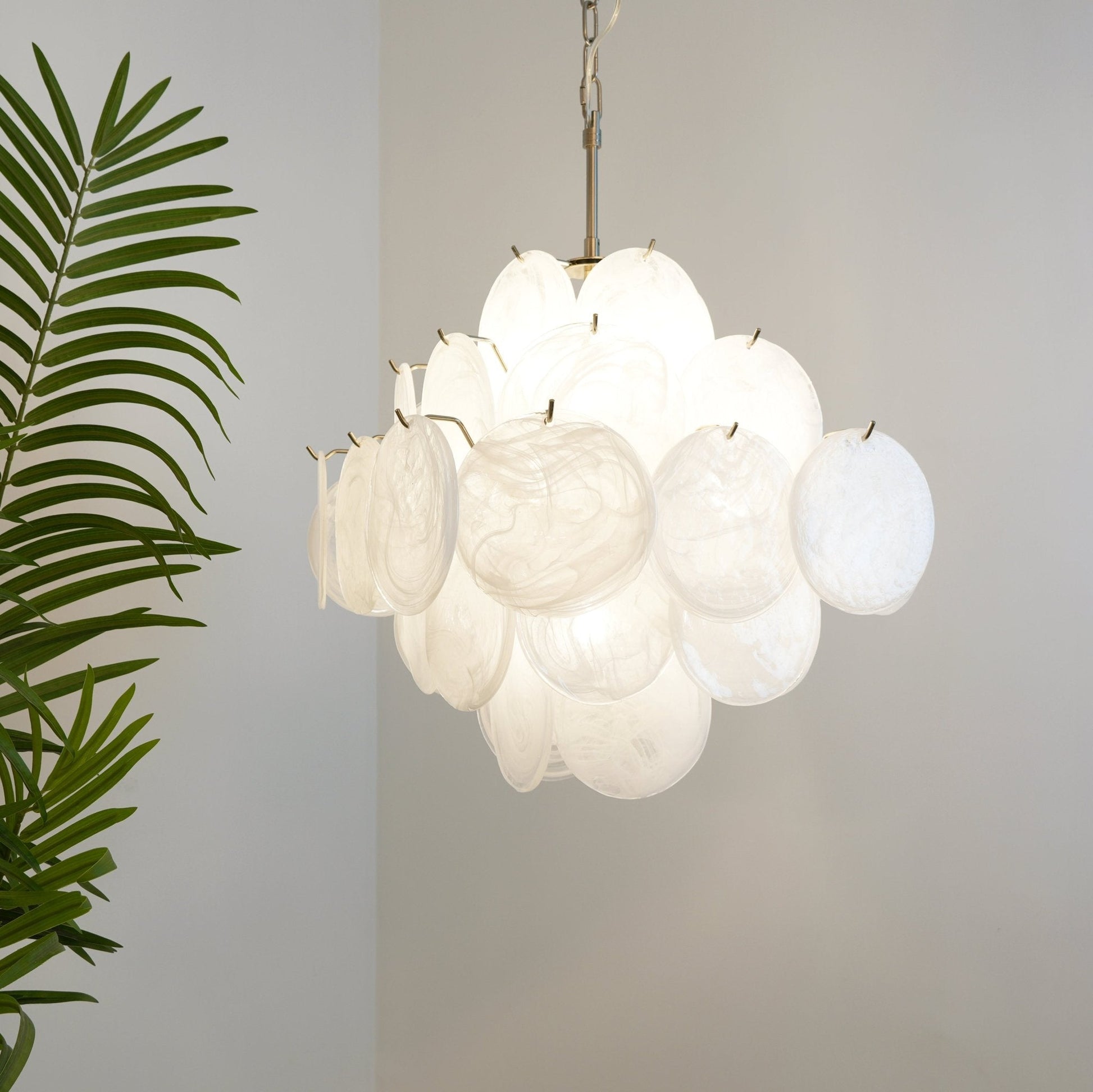 Aurora Chandelier White Murano Glass Disc Cluster - Blowlighting