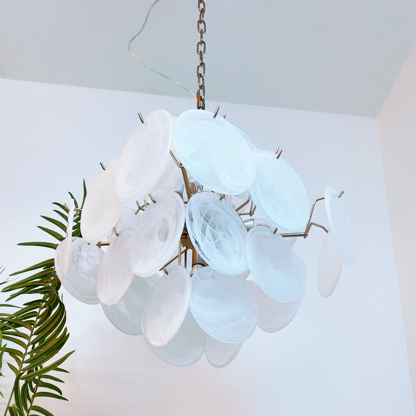 Aurora Chandelier White Murano Glass Disc Cluster - Blowlighting
