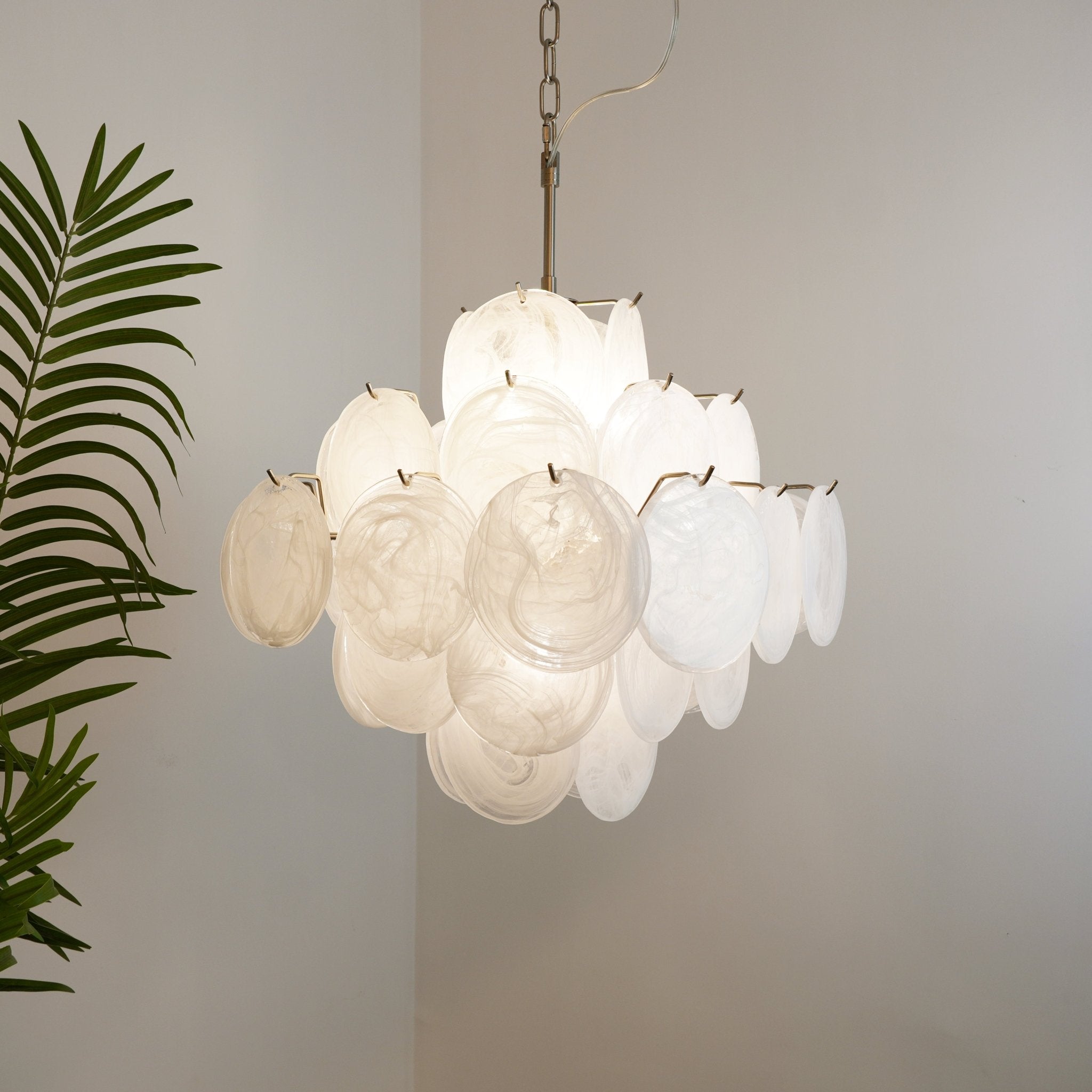 Aurora Chandelier White Murano Glass Disc Cluster - Blowlighting