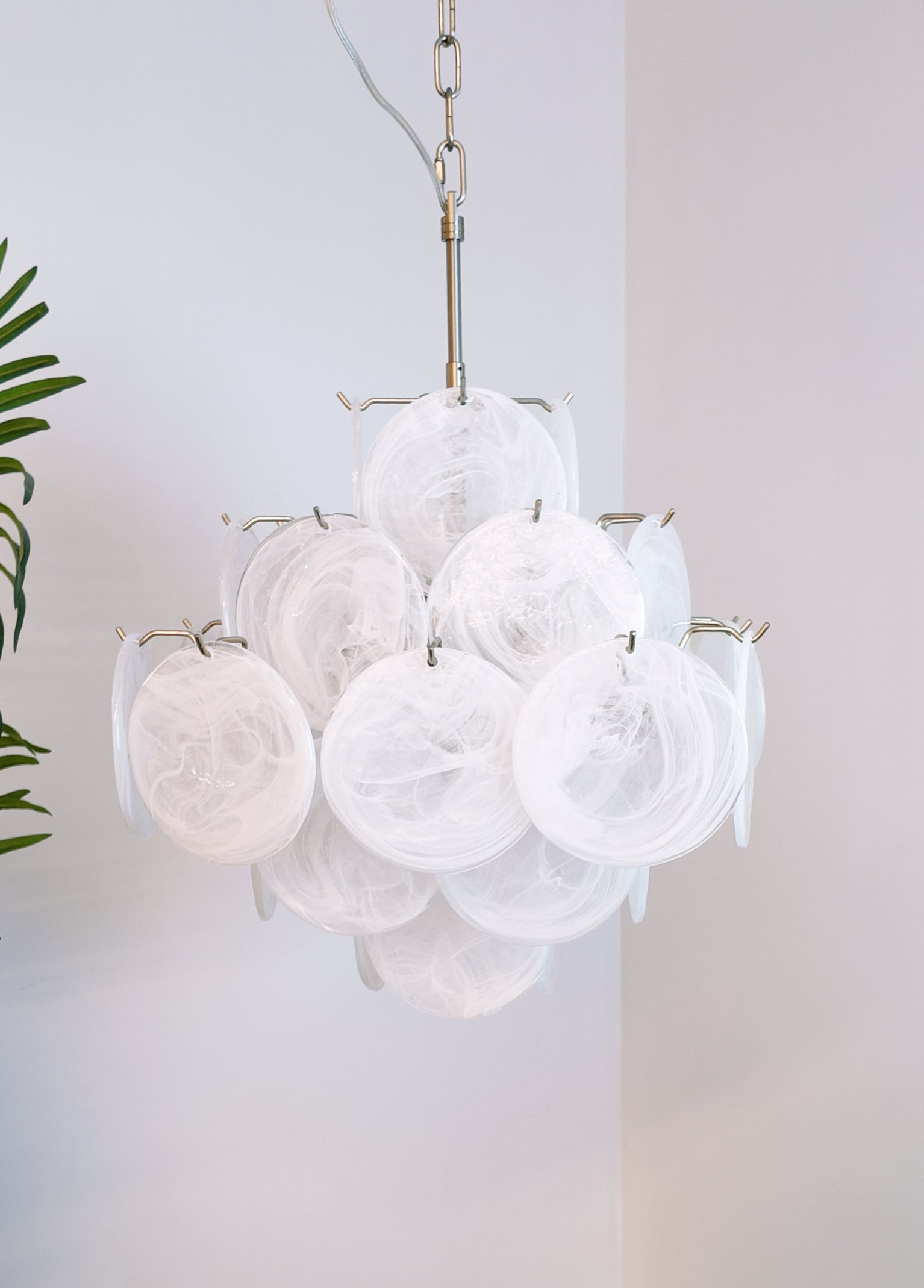 Aurora Chandelier White Murano Glass Disc Cluster - Blowlighting