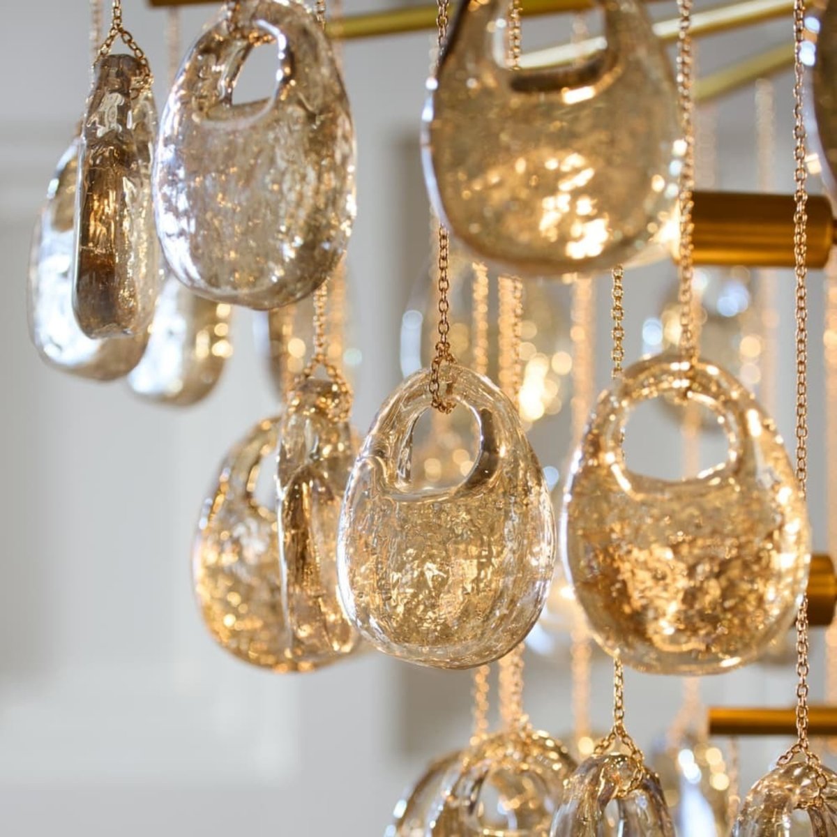 Aurora Chandelier Amber Seedy Glass Drop Antique Brass - Blowlighting