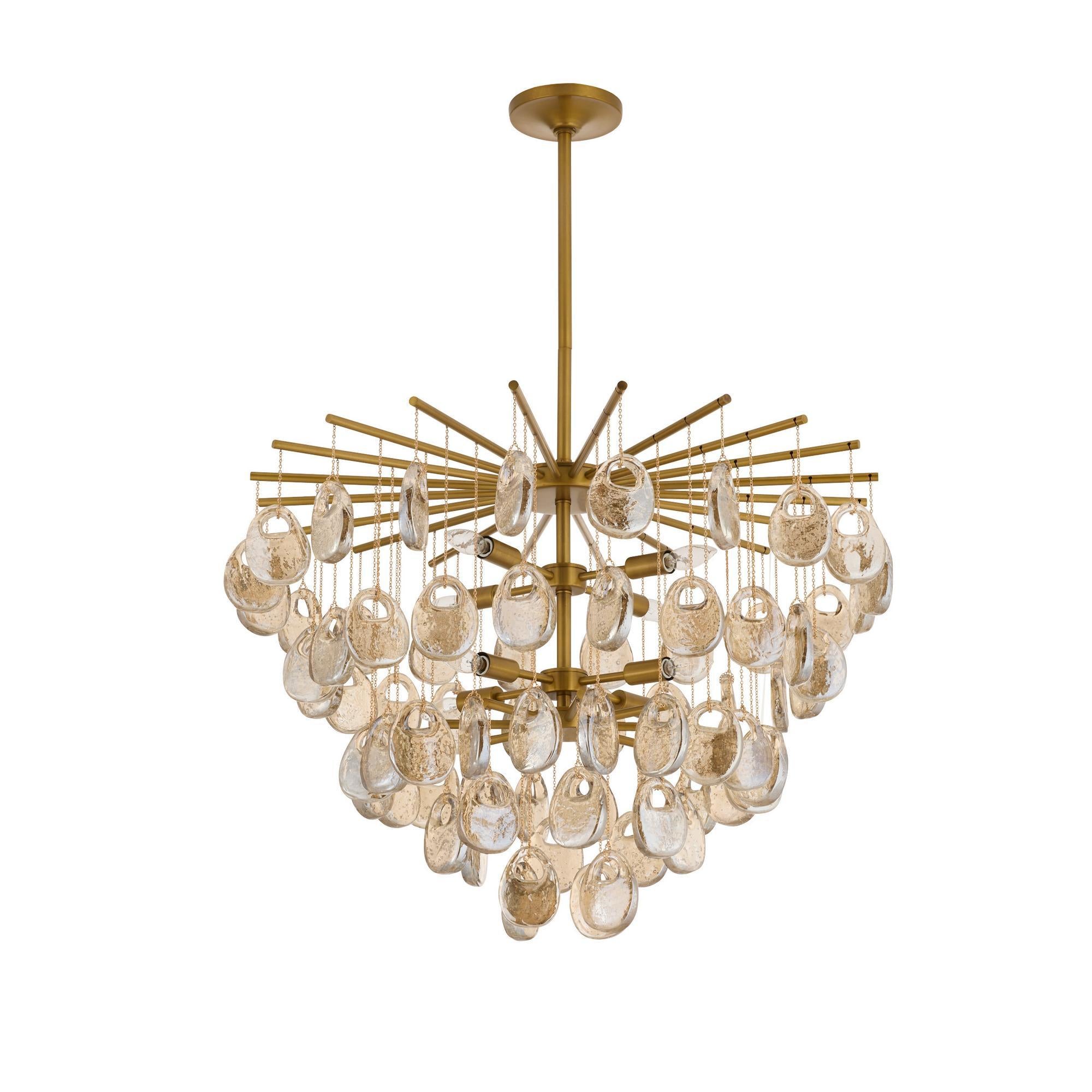 Aurora Chandelier Amber Seedy Glass Drop Antique Brass - Blowlighting