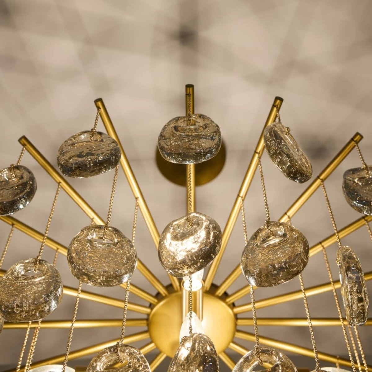 Aurora Chandelier Amber Seedy Glass Drop Antique Brass - Blowlighting