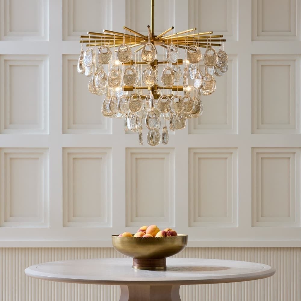 Aurora Chandelier Amber Seedy Glass Drop Antique Brass - Blowlighting