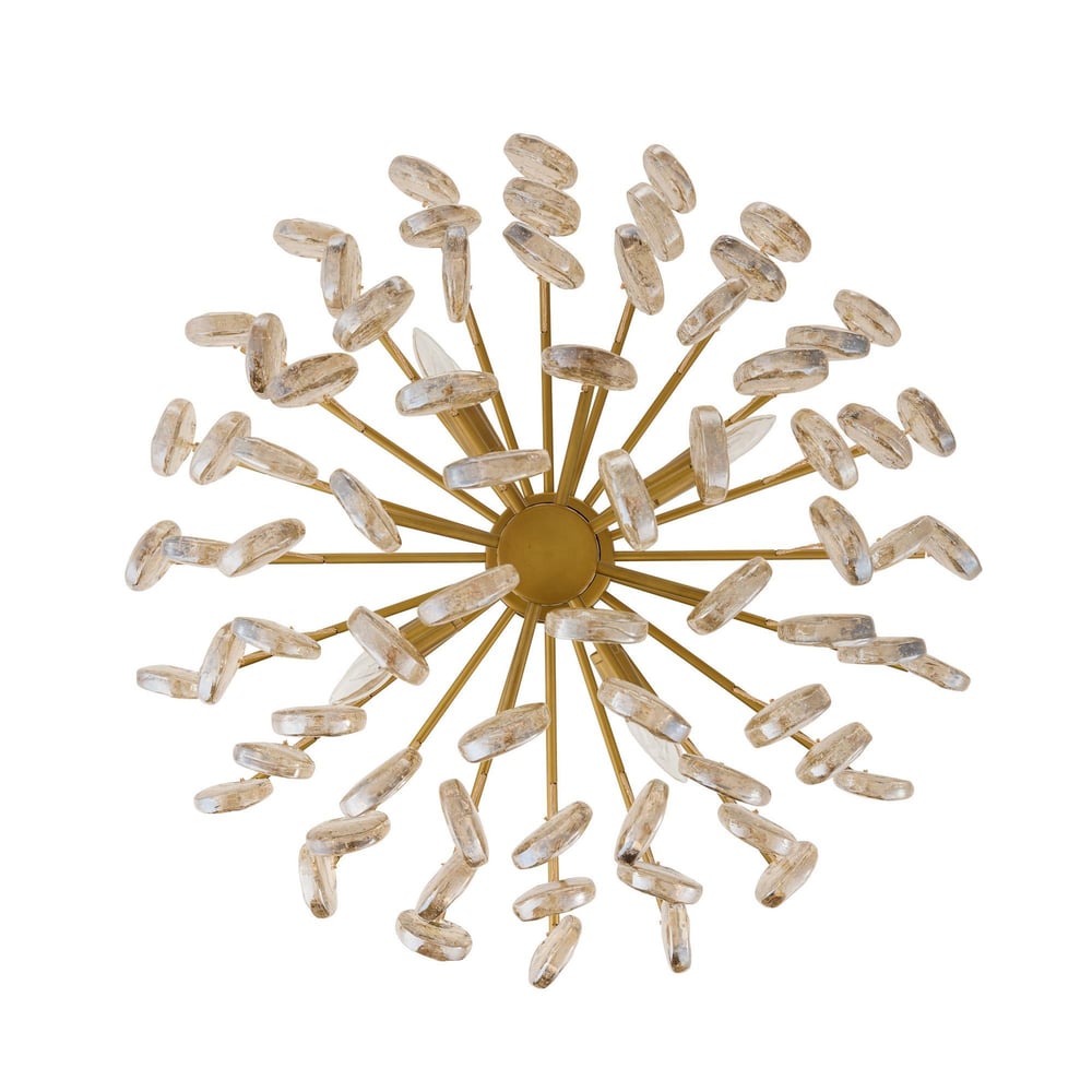 Aurora Chandelier Amber Seedy Glass Drop Antique Brass - Blowlighting