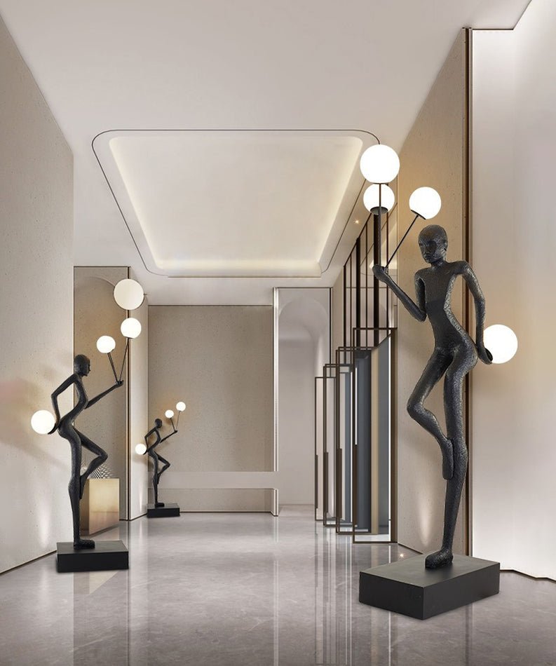 Jovian Juggler Black Metal Sculptural Floor Lamp - Blowlighting
