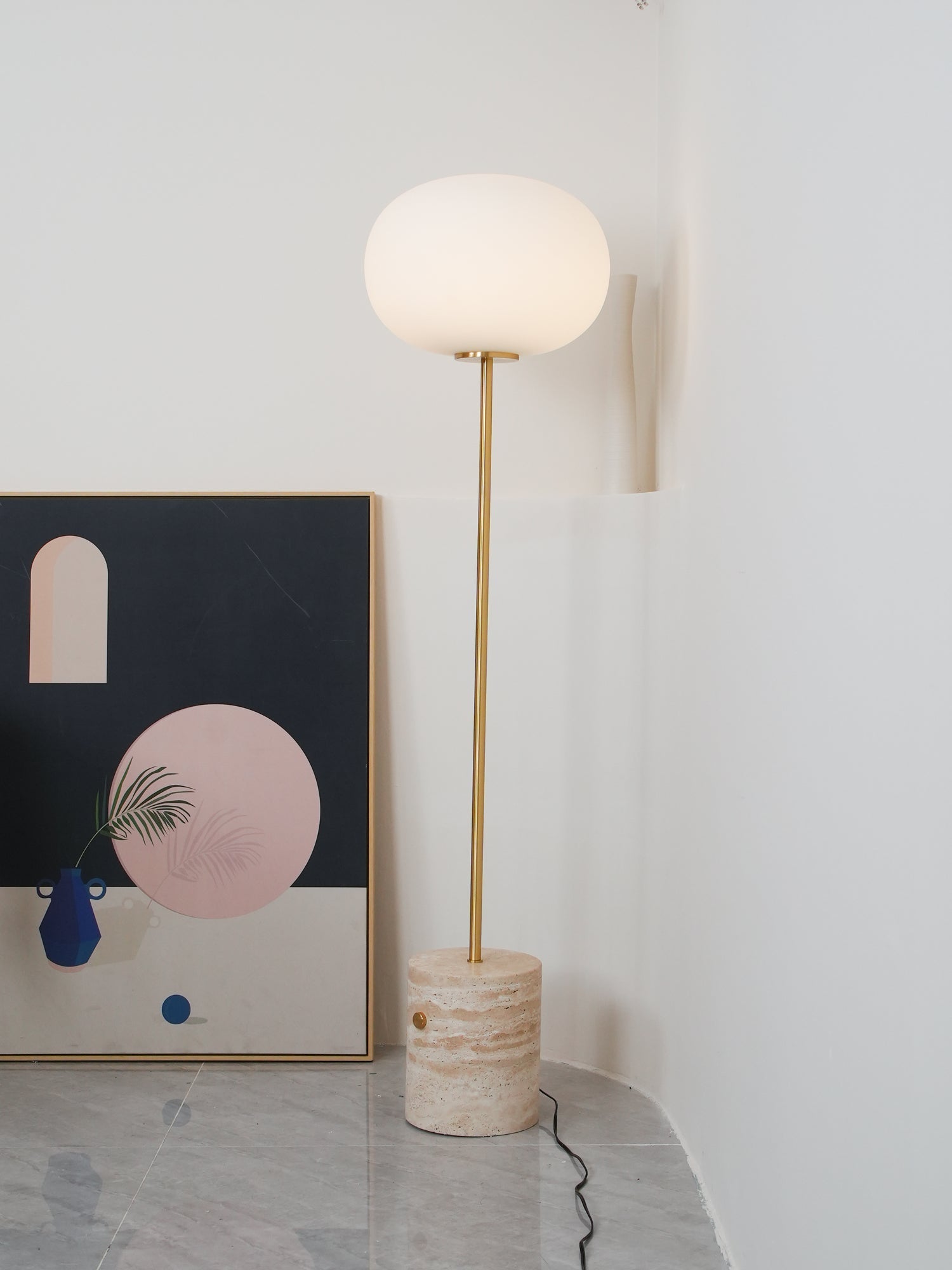 Iloryra Column-Base Travertine Floor Lamp - Blowlighting