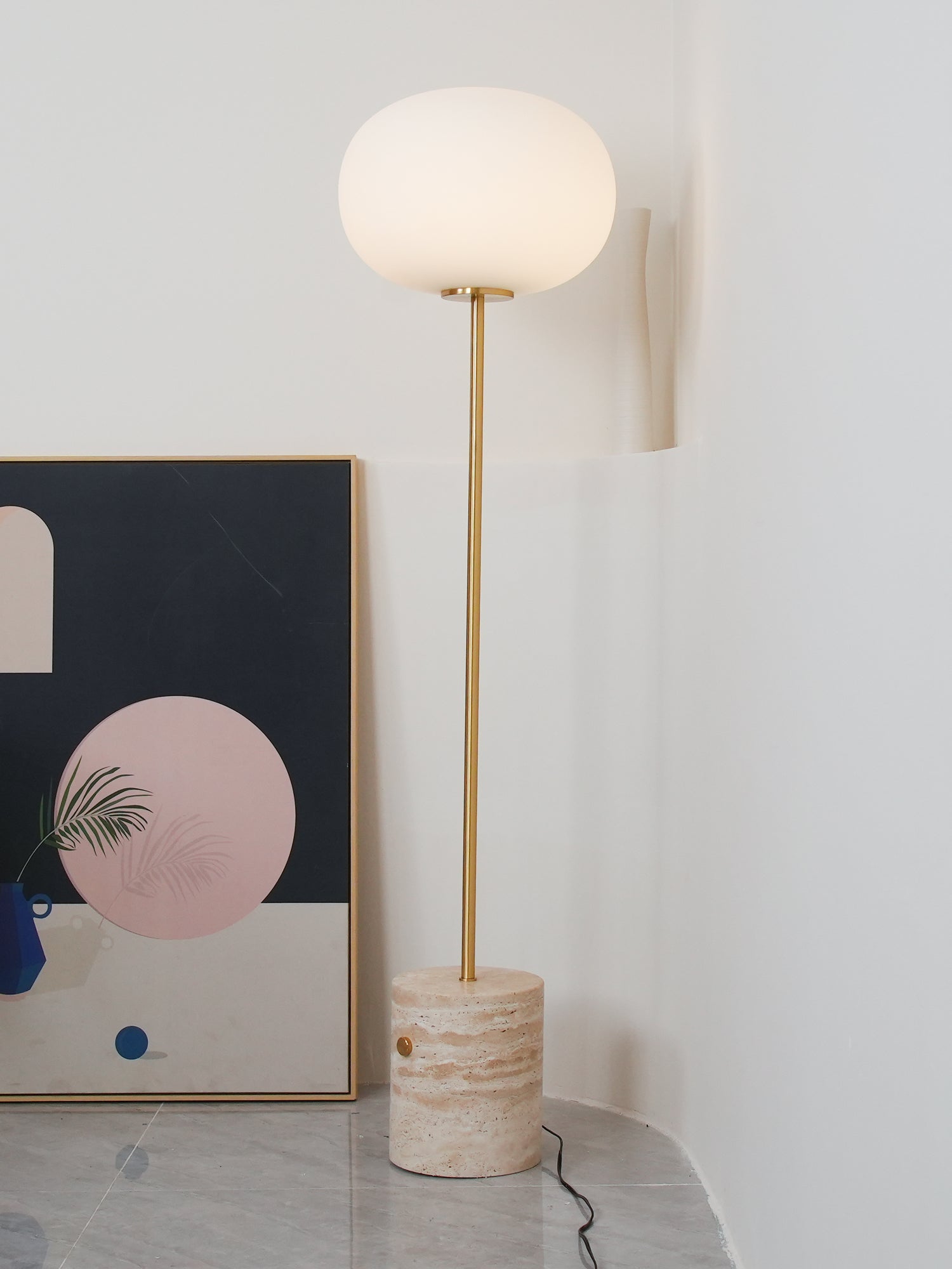 Iloryra Column-Base Travertine Floor Lamp - Blowlighting