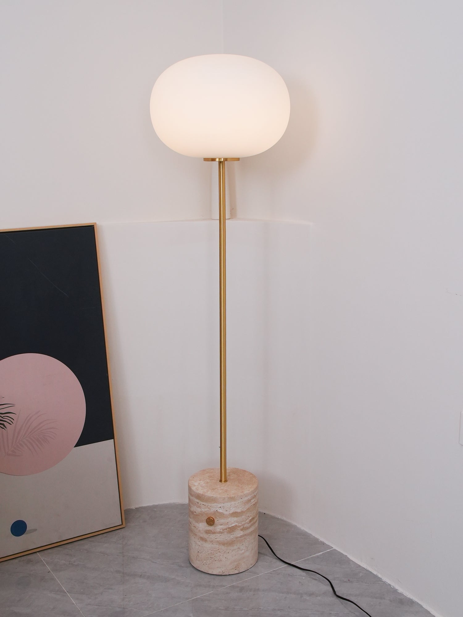 Iloryra Column-Base Travertine Floor Lamp - Blowlighting