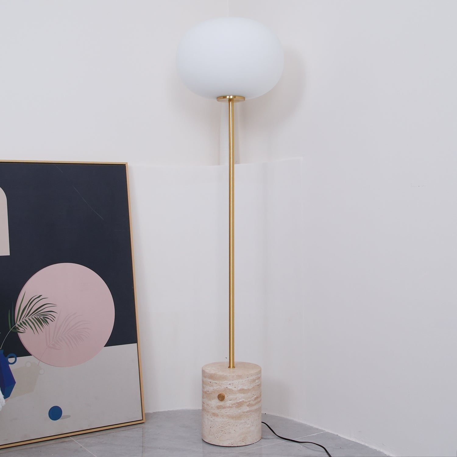 Iloryra Column-Base Travertine Floor Lamp - Blowlighting