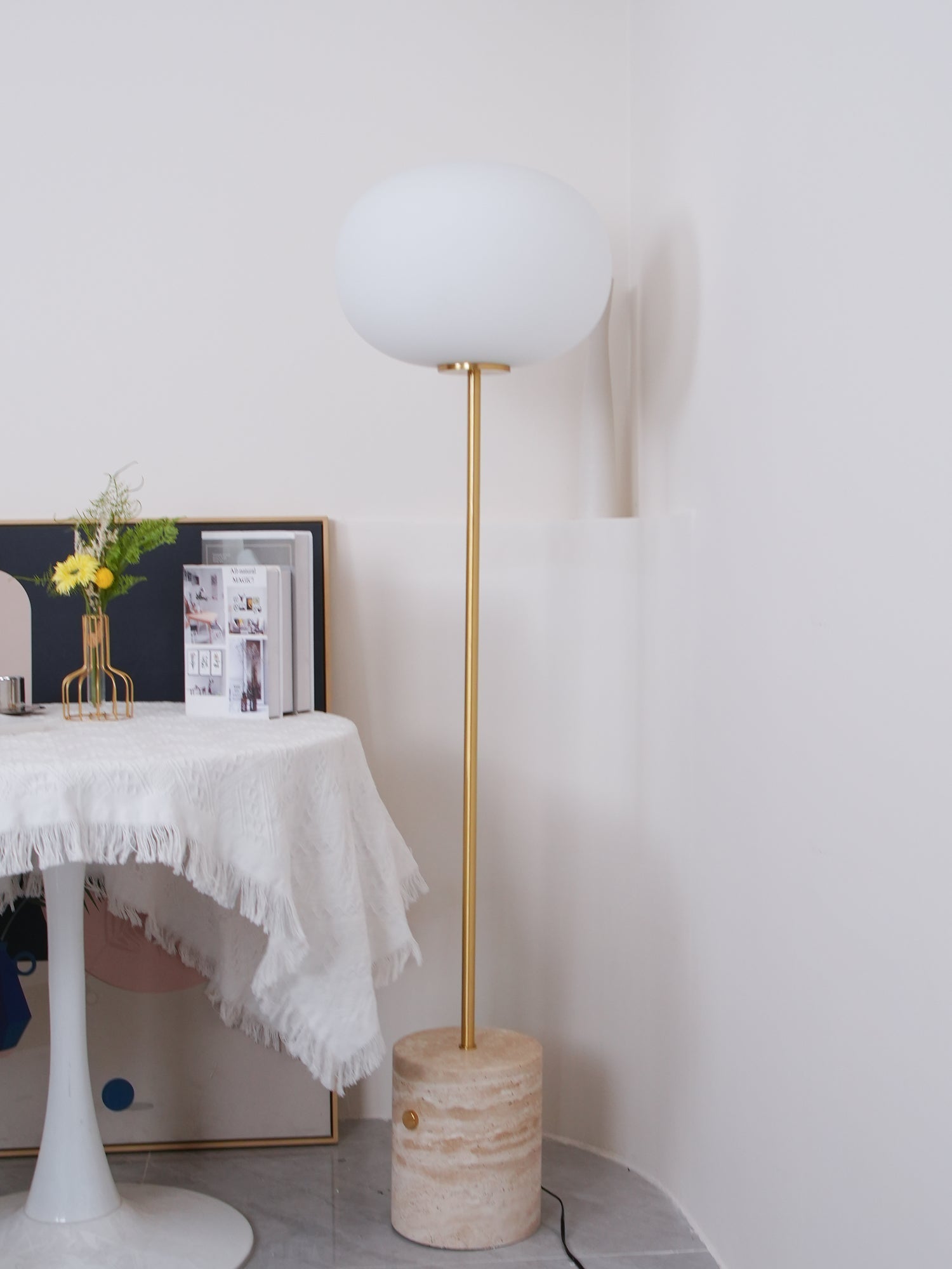 Iloryra Column-Base Travertine Floor Lamp - Blowlighting