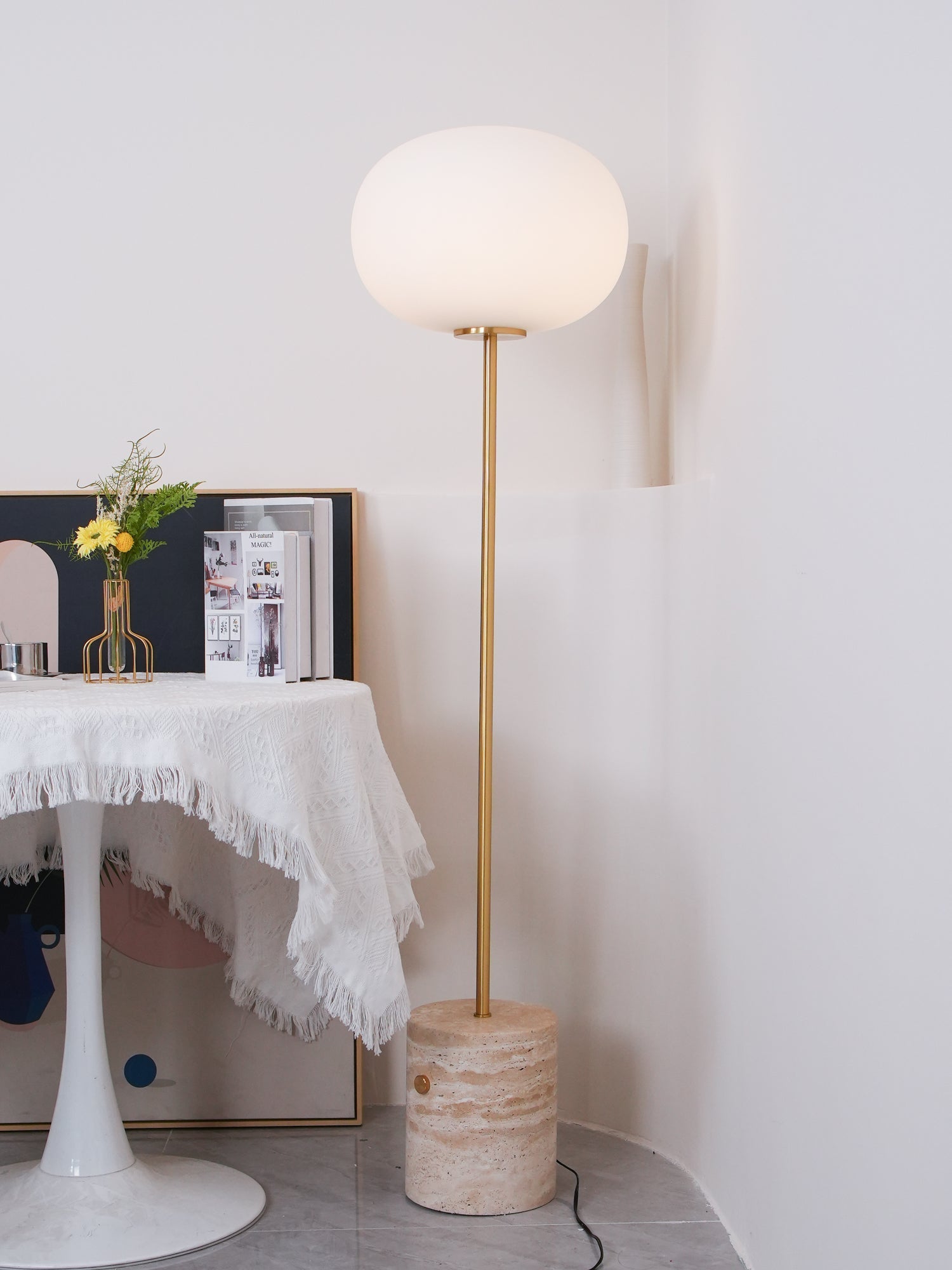 Iloryra Column-Base Travertine Floor Lamp - Blowlighting