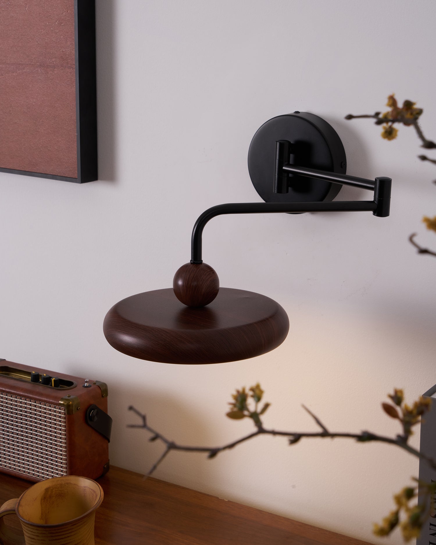 Kenshika Wooden Disc Black Wall Light - Blowlighting