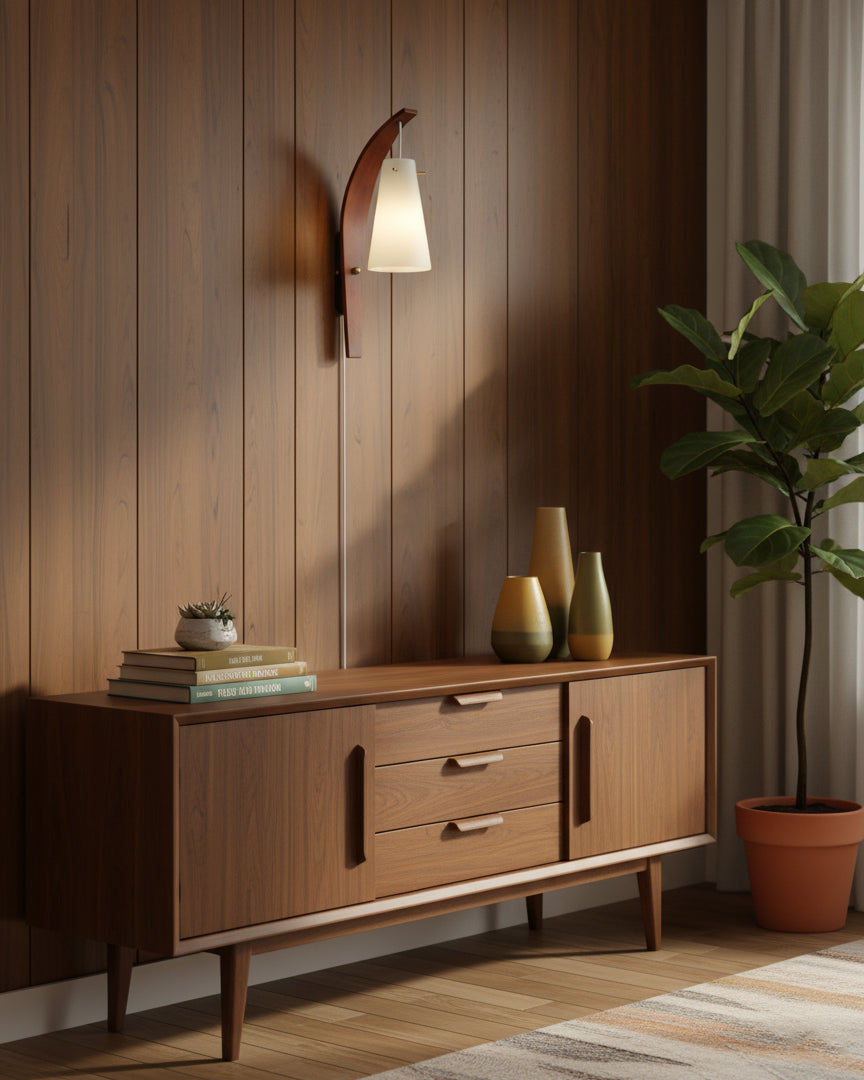 Basalt Modern Wood Plug-In Wall Lamp