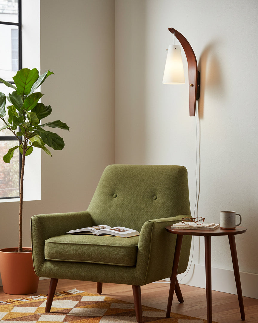 Basalt Modern Wood Plug-In Wall Lamp