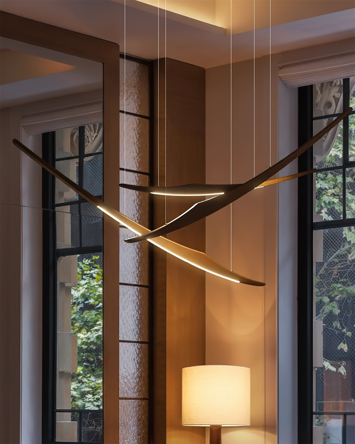 Aerilume Minimalist Wood Arc Chandelier