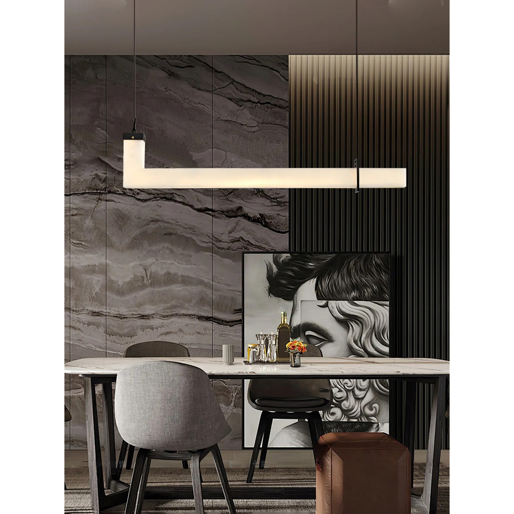 L Contemporary Copper Shaped Alabaster Pendant Light