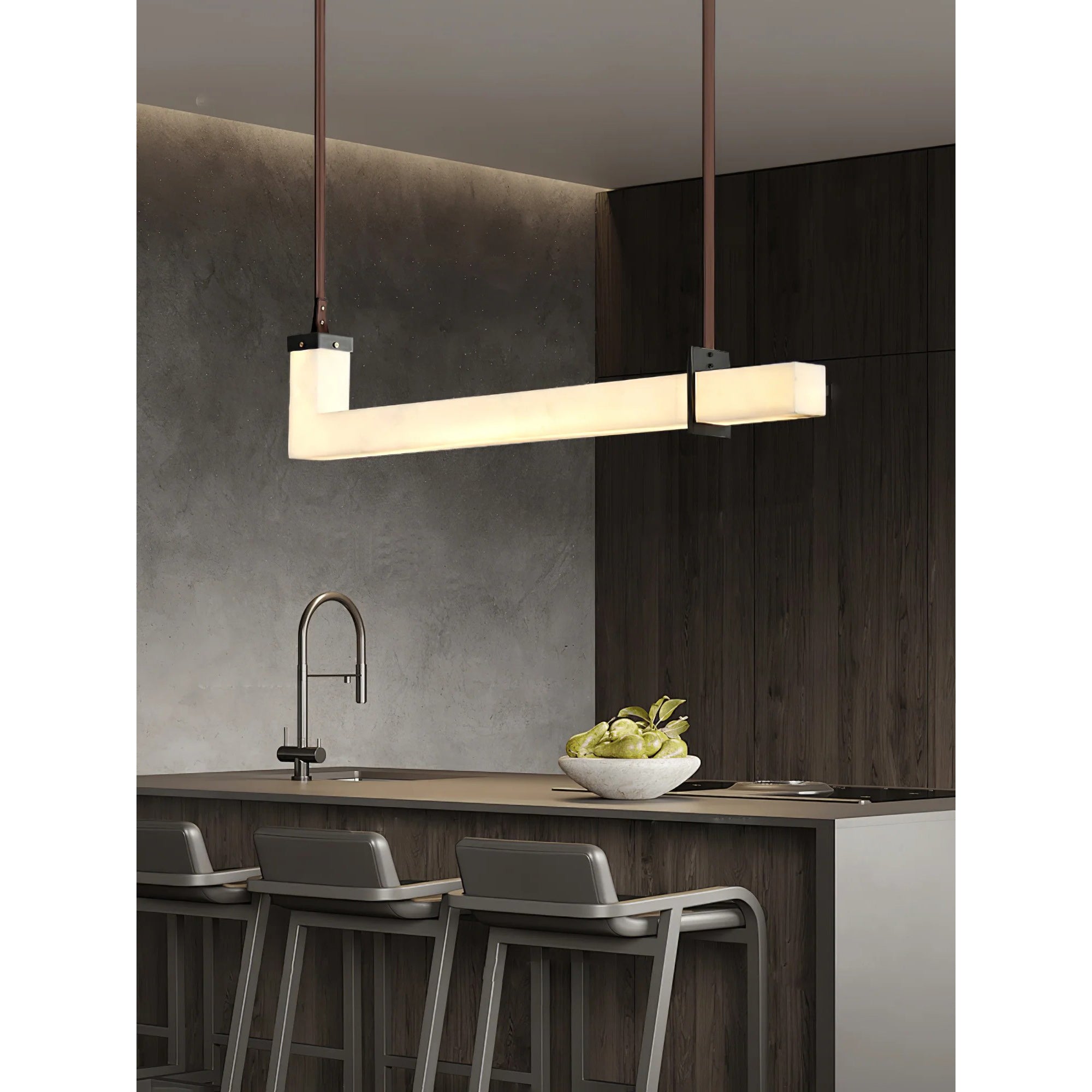 L Contemporary Copper Shaped Alabaster Pendant Light