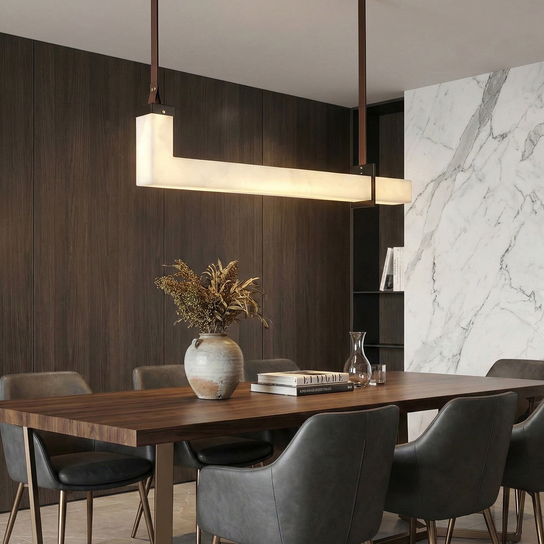 L Contemporary Copper Shaped Alabaster Pendant Light