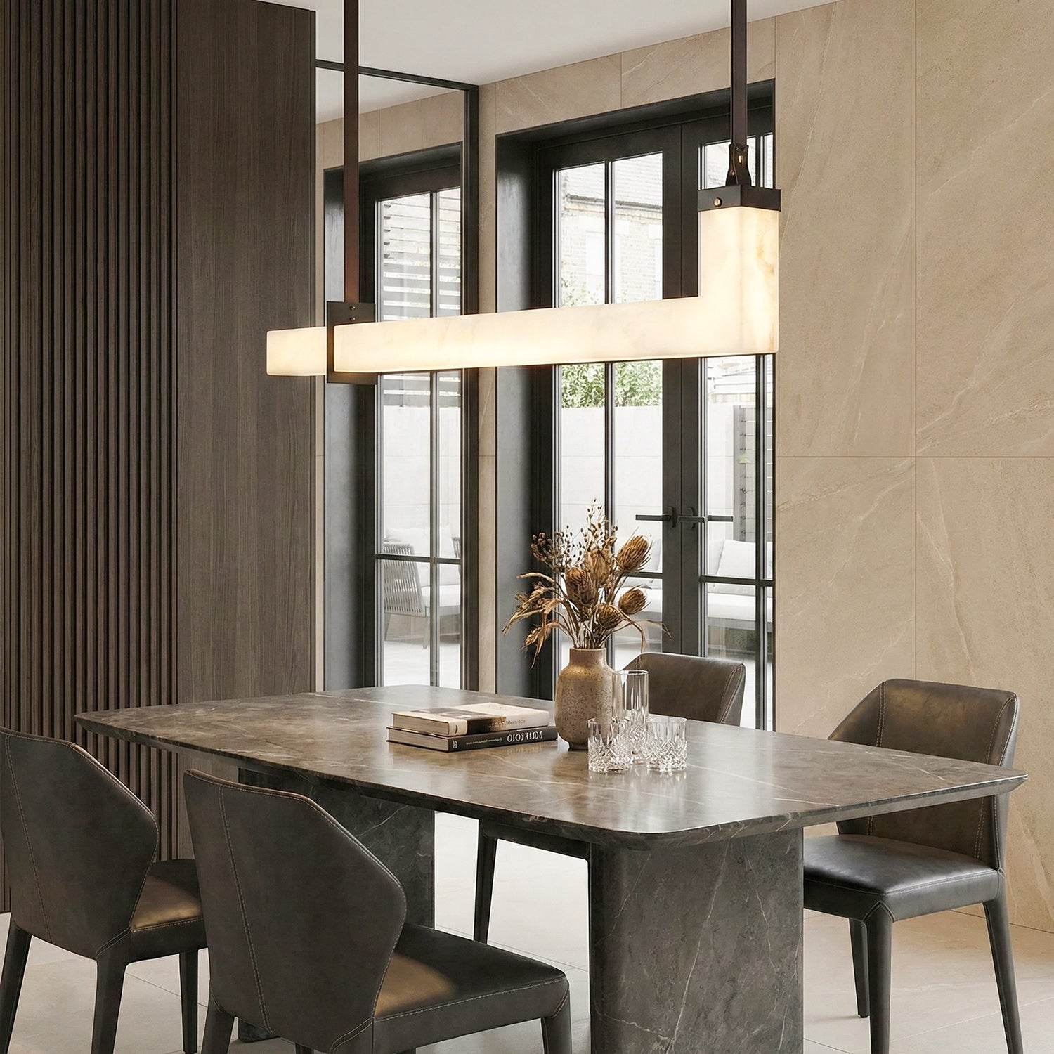 L Contemporary Copper Shaped Alabaster Pendant Light