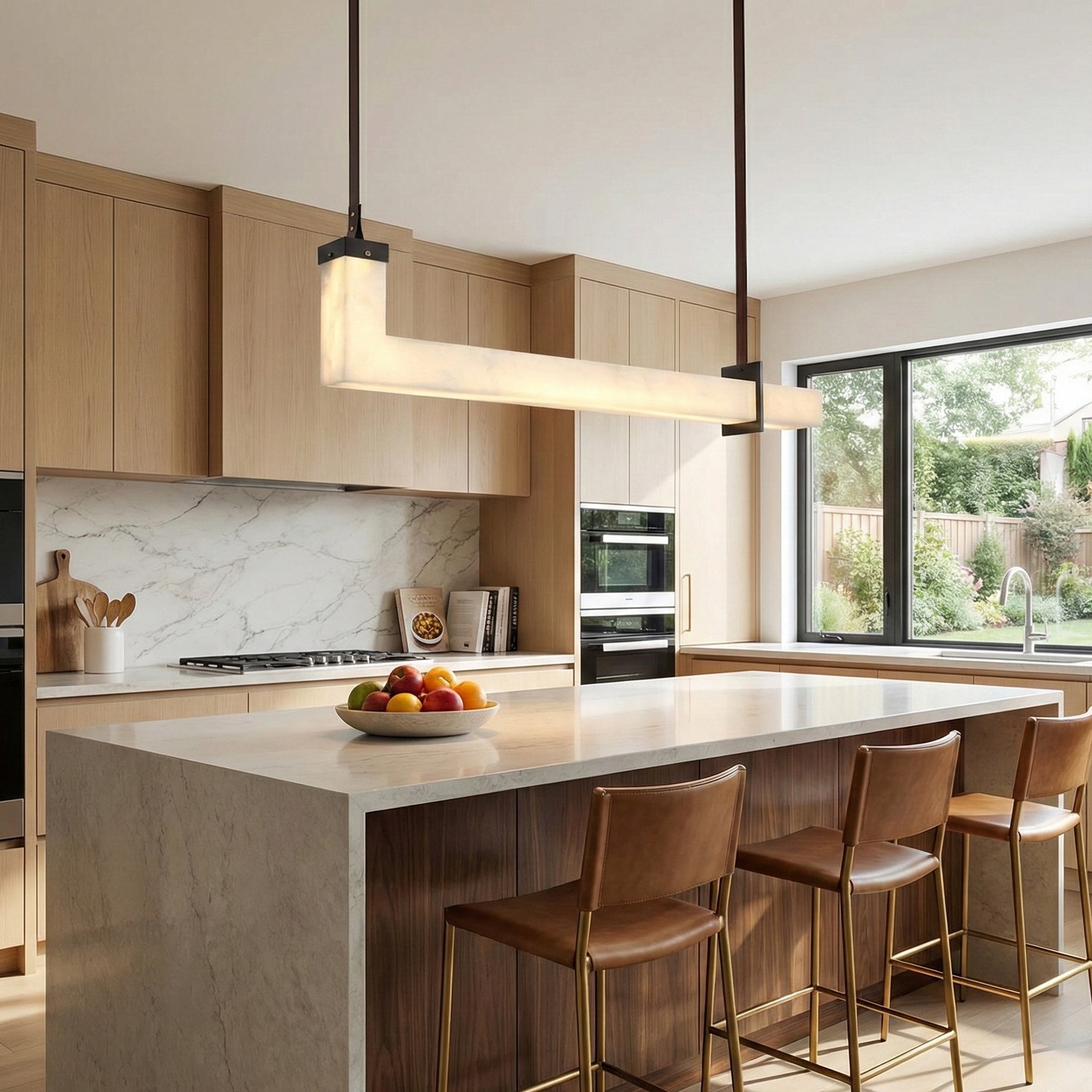 L Contemporary Copper Shaped Alabaster Pendant Light