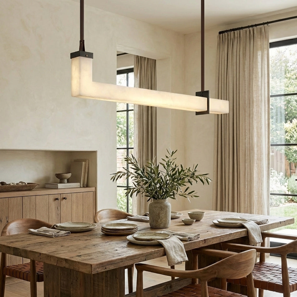 L Contemporary Copper Shaped Alabaster Pendant Light