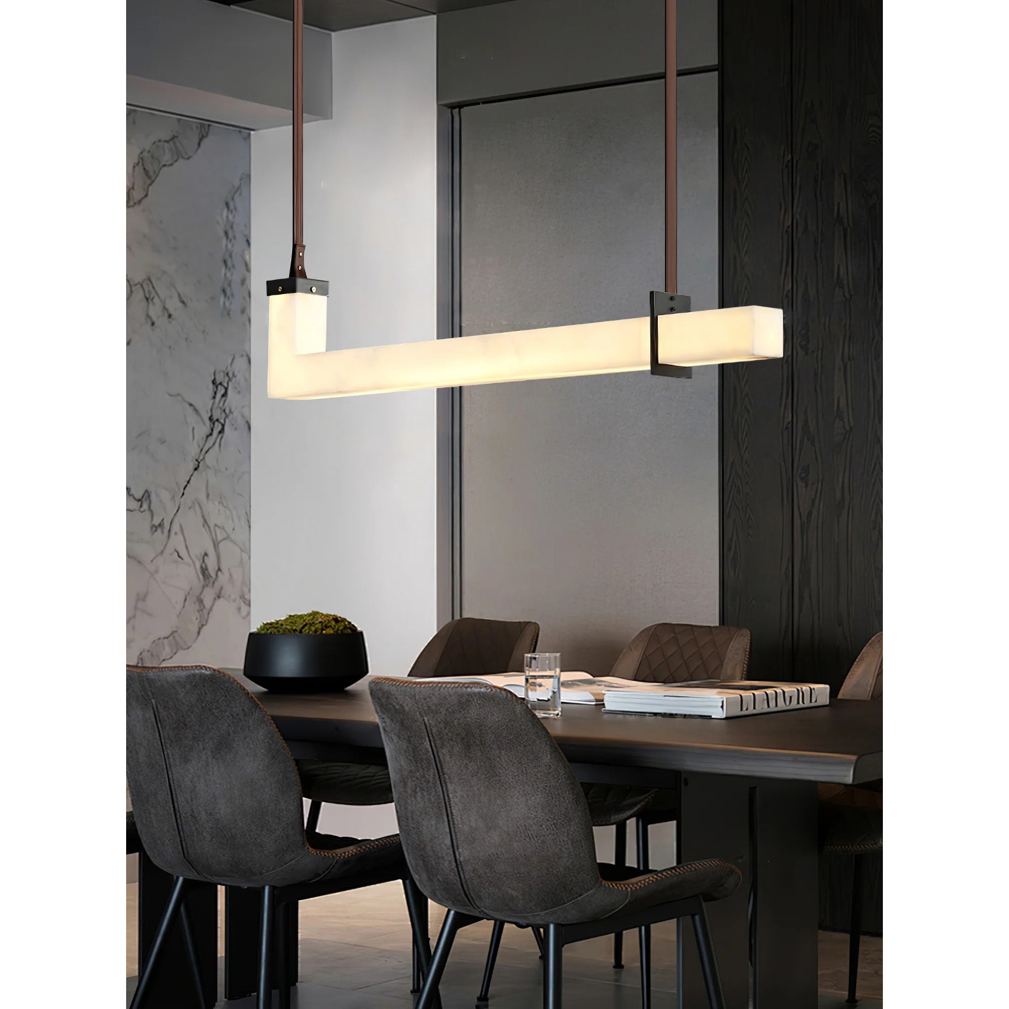 L Contemporary Copper Shaped Alabaster Pendant Light