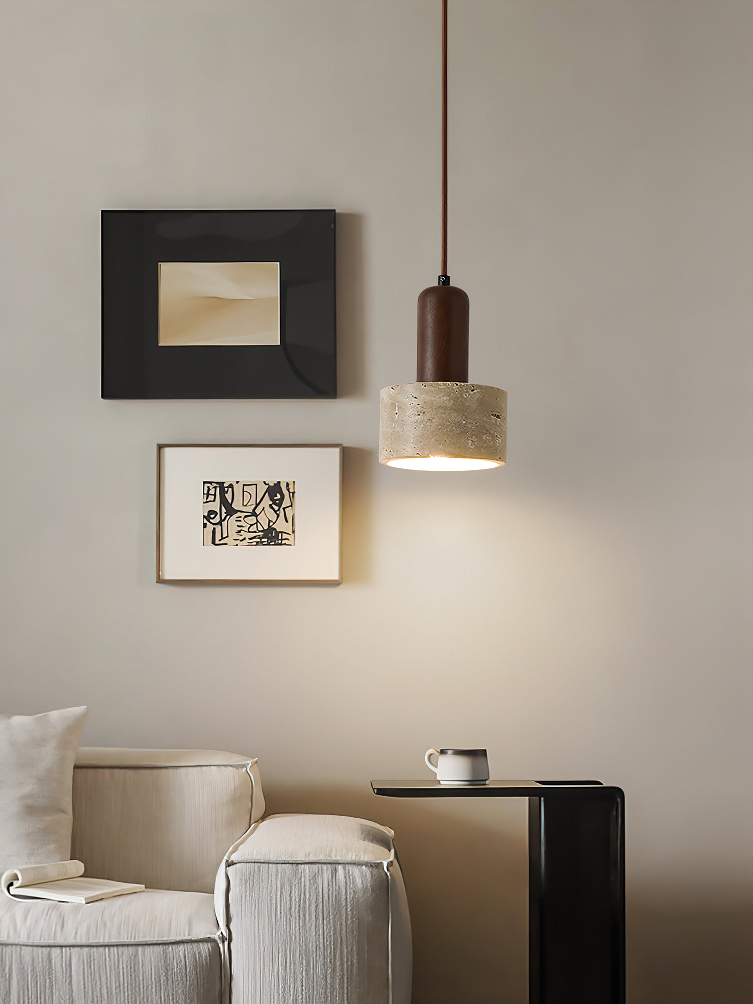 Ilshaa Dual-Material Travertine Pendant Light - Blowlighting