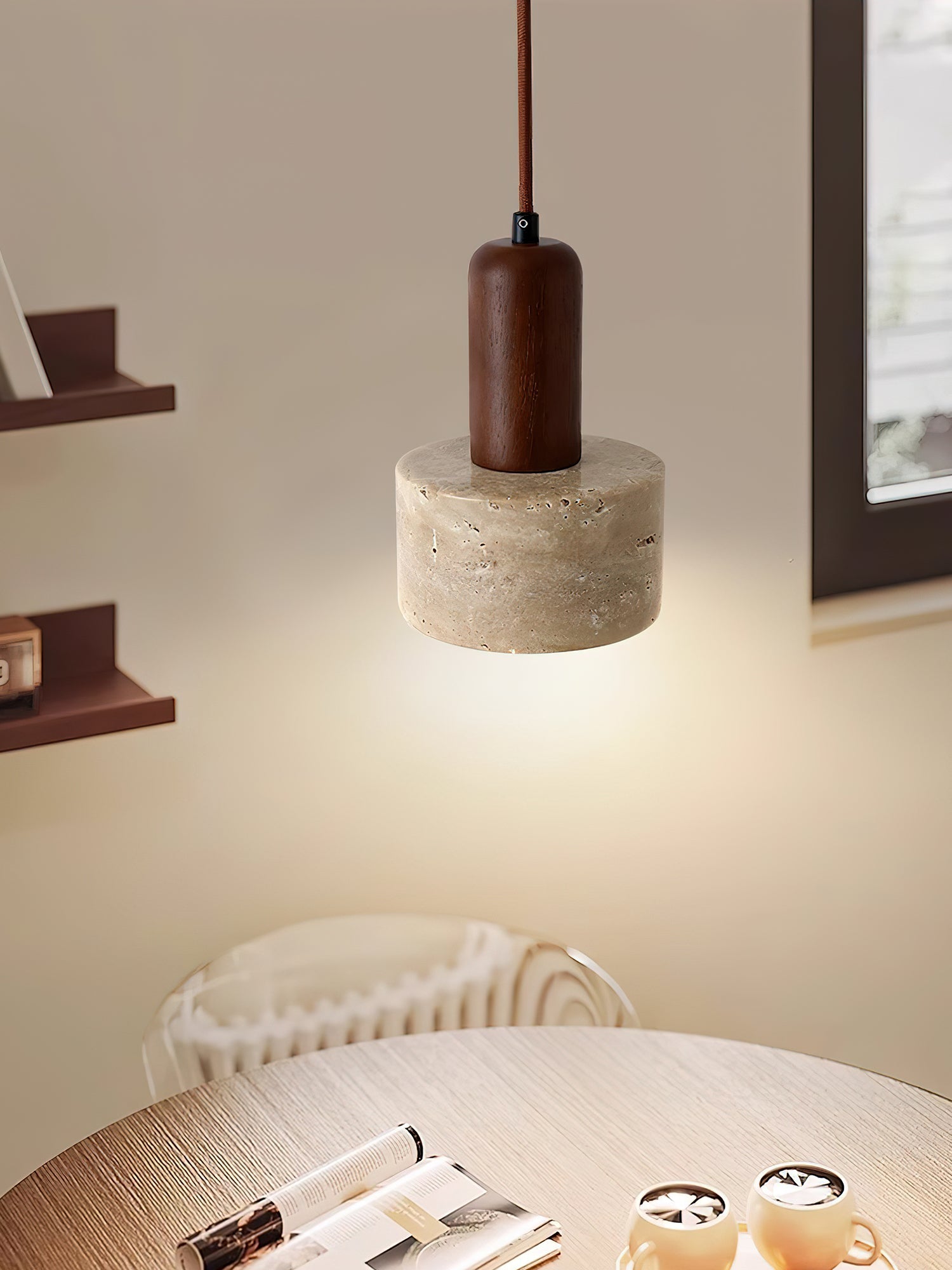 Ilshaa Dual-Material Travertine Pendant Light - Blowlighting