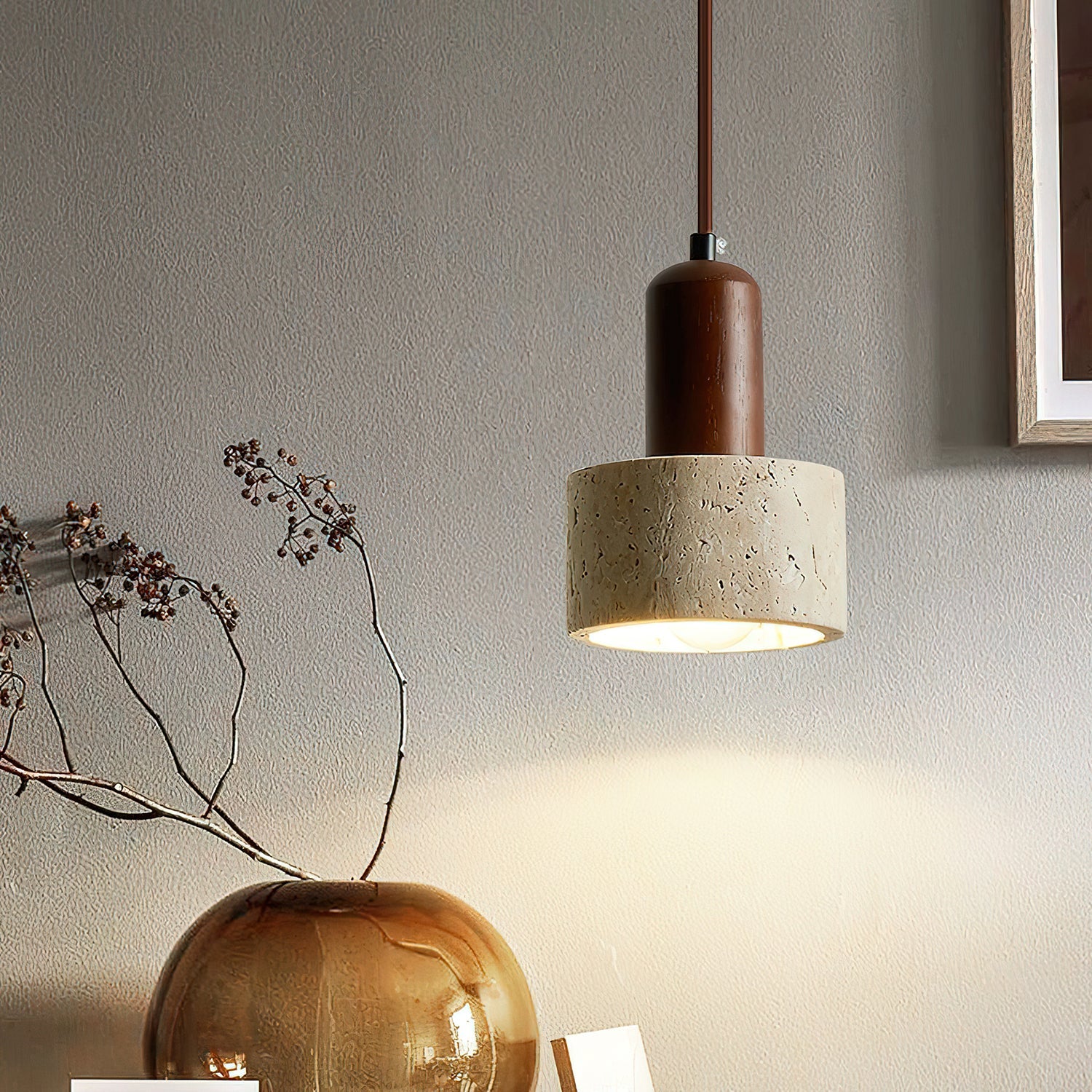 Ilshaa Dual-Material Travertine Pendant Light - Blowlighting