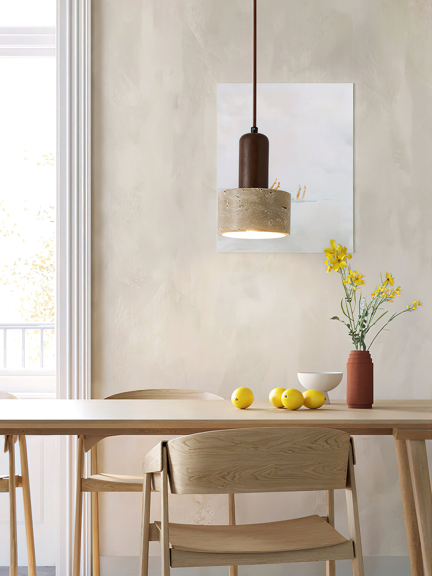 Ilshaa Dual-Material Travertine Pendant Light - Blowlighting